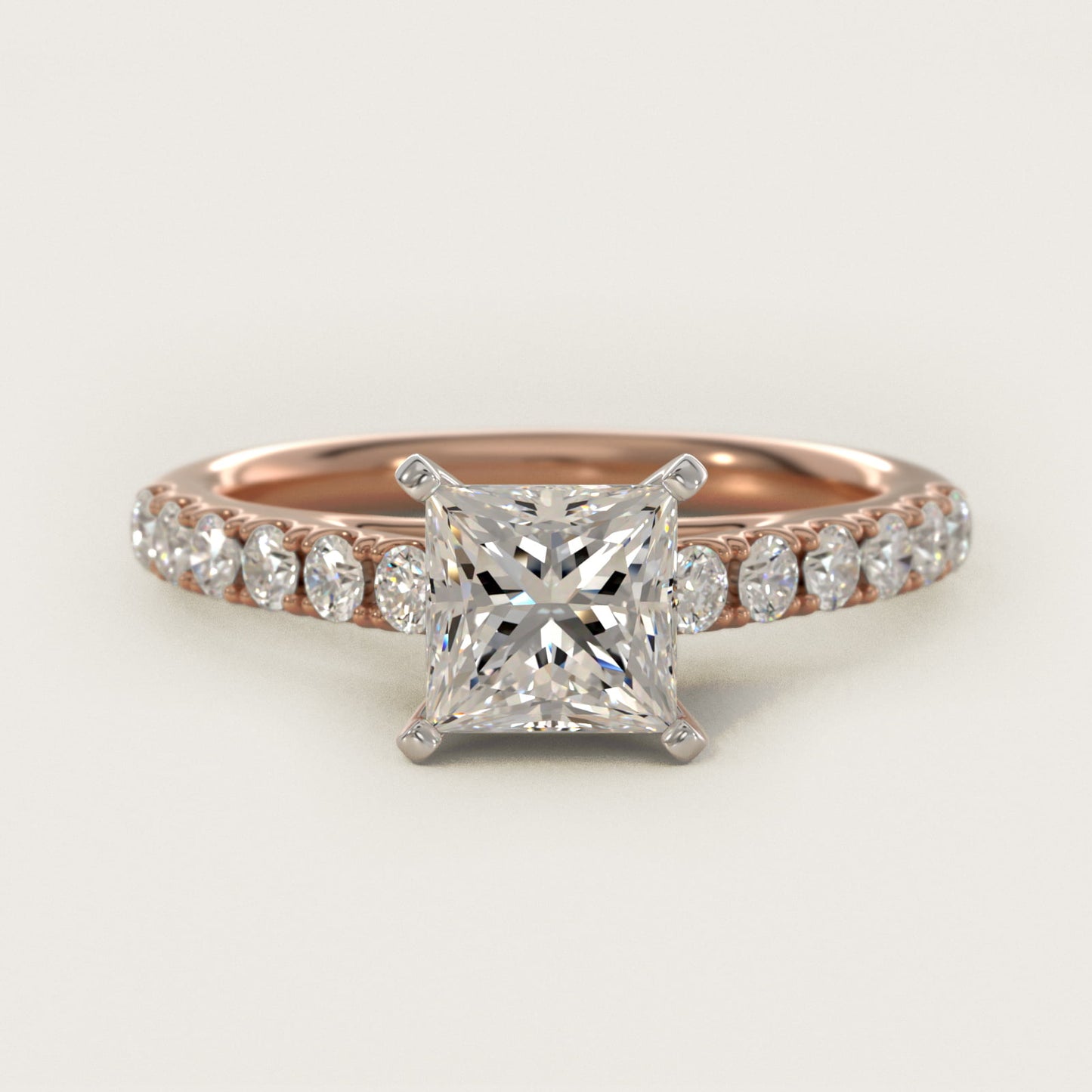 Riviera Cathedral PavŽ Diamond Engagement Ring in 18k Rose Gold (1/2 ct. tw.) - Princess Center