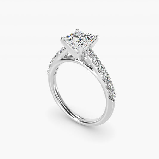 Riviera Cathedral PavŽ Diamond Engagement Ring in 18k White Gold (1/2 ct. tw.) - Princess Center