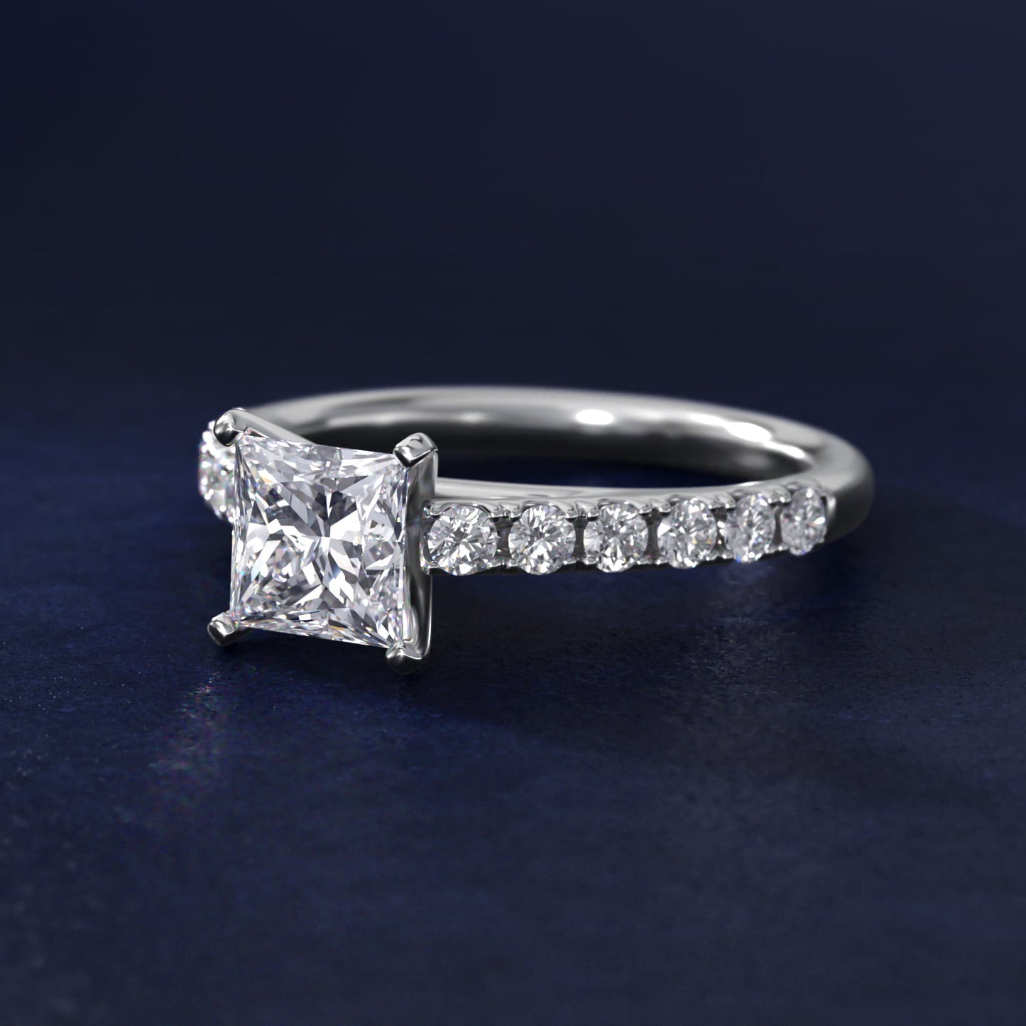 Riviera Cathedral PavŽ Diamond Engagement Ring in 18k White Gold (1/2 ct. tw.) - Princess Center
