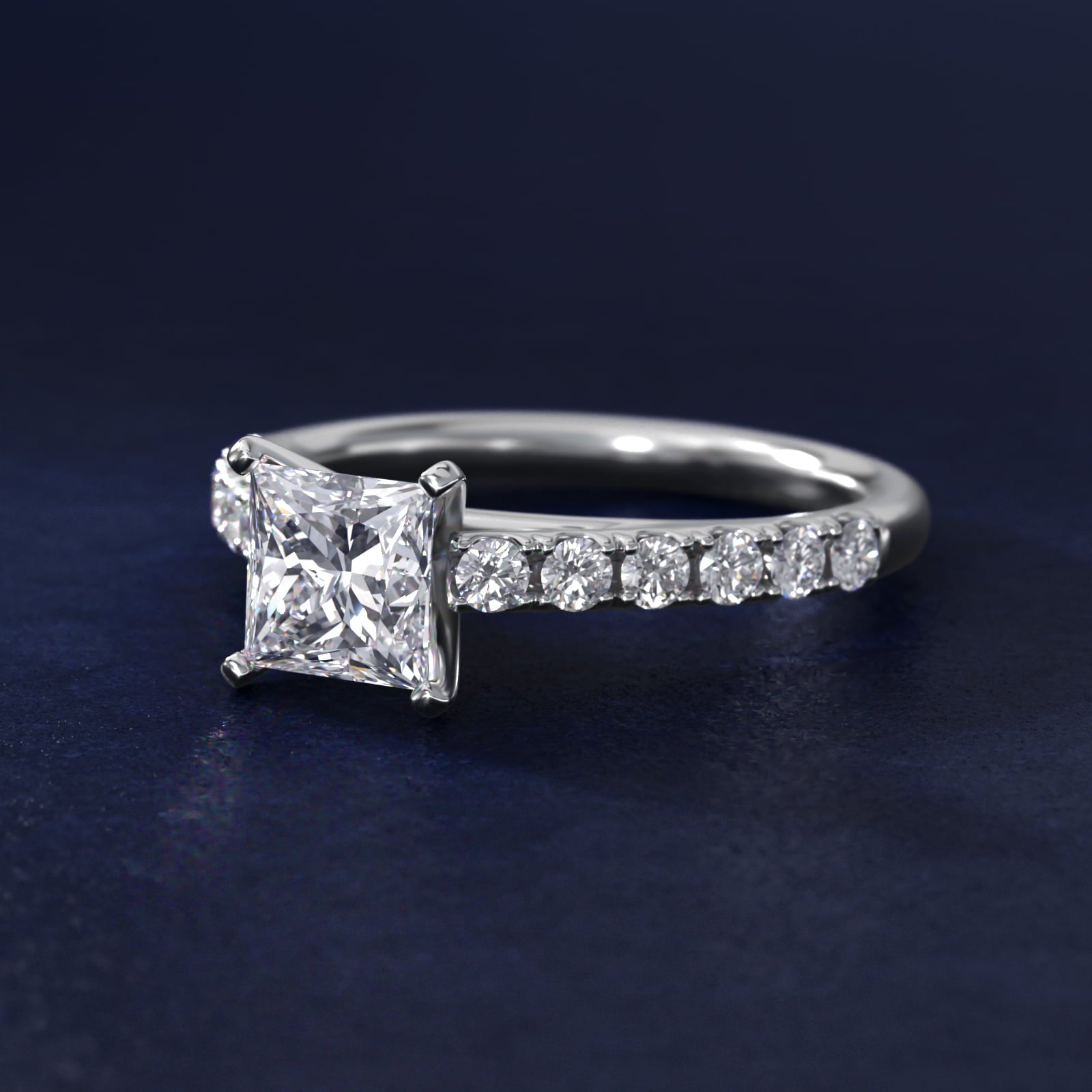 Riviera Cathedral PavŽ Diamond Engagement Ring in 18k White Gold (1/2 ct. tw.) - Princess Center