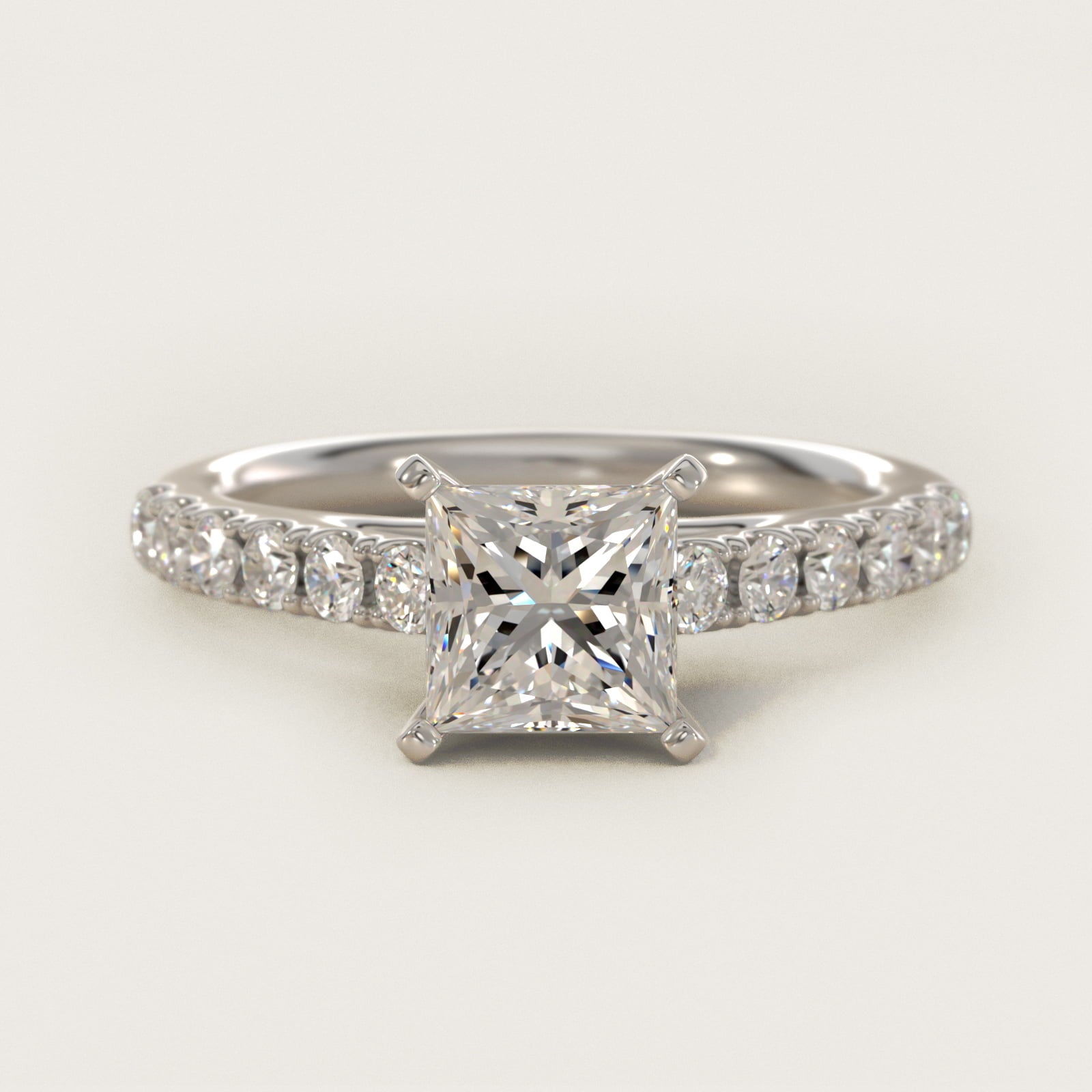 Riviera Cathedral PavŽ Diamond Engagement Ring in 14k White Gold (1/2 ct. tw.) - Princess Center