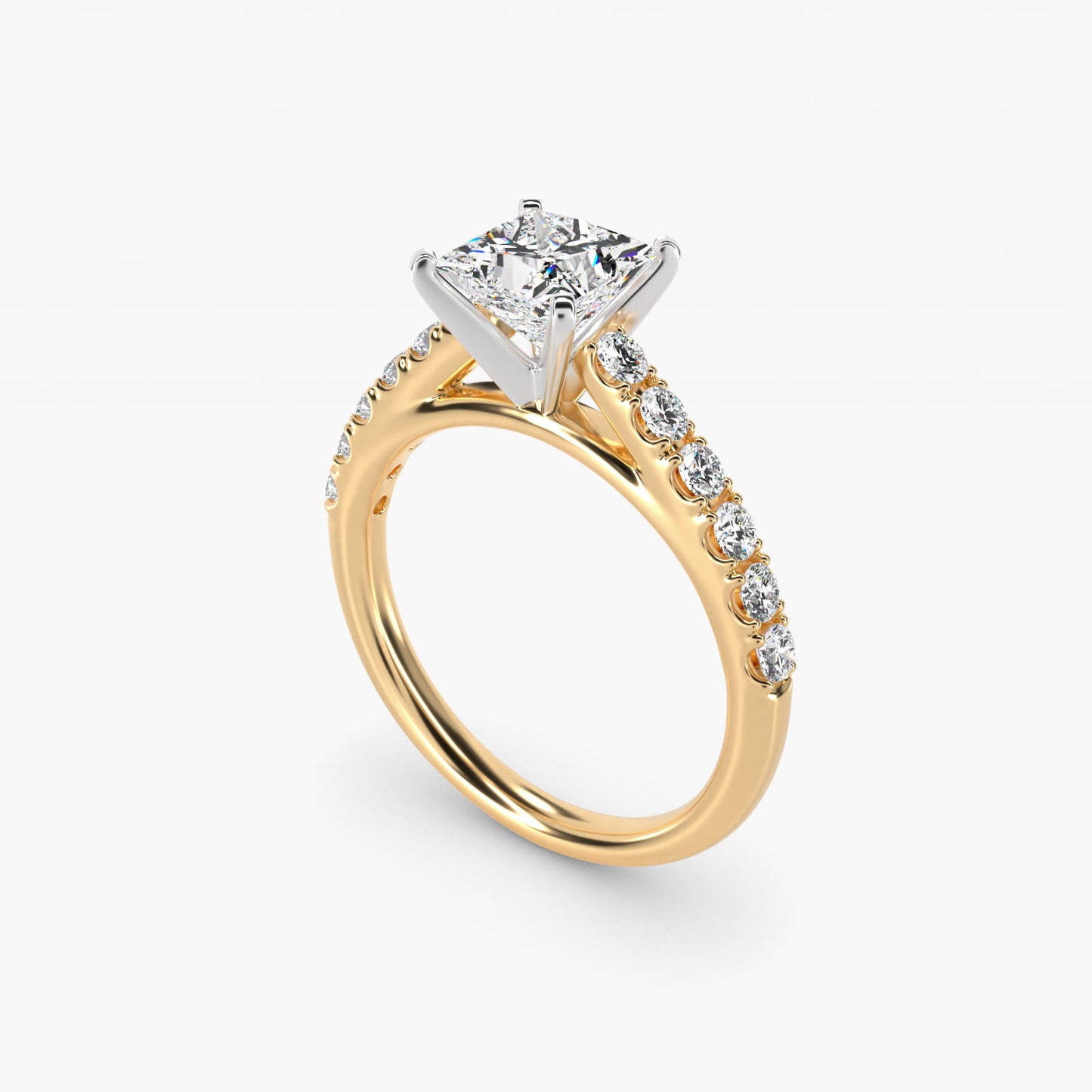 Riviera Cathedral PavŽ Diamond Engagement Ring in 14K Yellow Gold (1/2 ct. tw.) - Princess Center