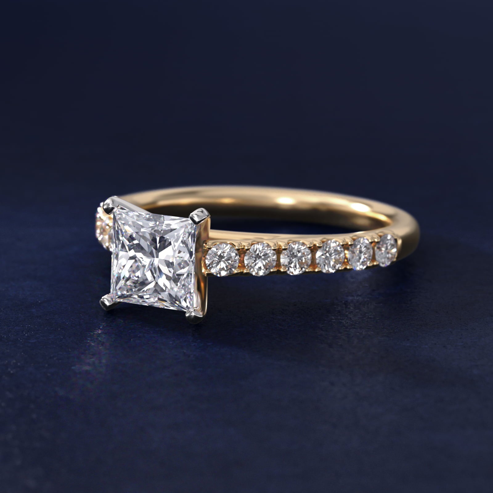 Riviera Cathedral PavŽ Diamond Engagement Ring in 18k Yellow Gold (1/2 ct. tw.) - Princess Center