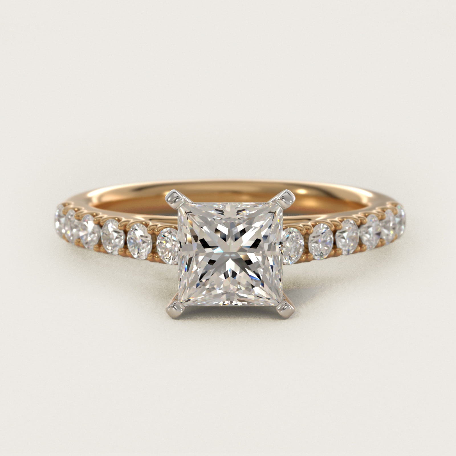 Riviera Cathedral PavŽ Diamond Engagement Ring in 14K Yellow Gold (1/2 ct. tw.) - Princess Center