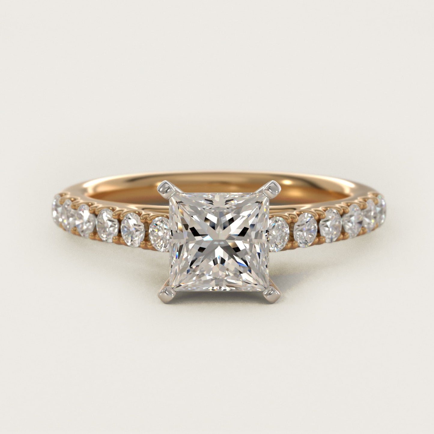 Riviera Cathedral PavŽ Diamond Engagement Ring in 18k Yellow Gold (1/2 ct. tw.) - Princess Center