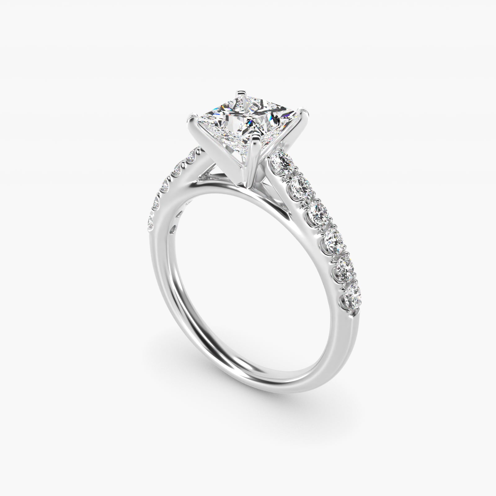 Riviera Cathedral PavŽ Diamond Engagement Ring in Platinum (1/2 ct. tw.) - Princess Center