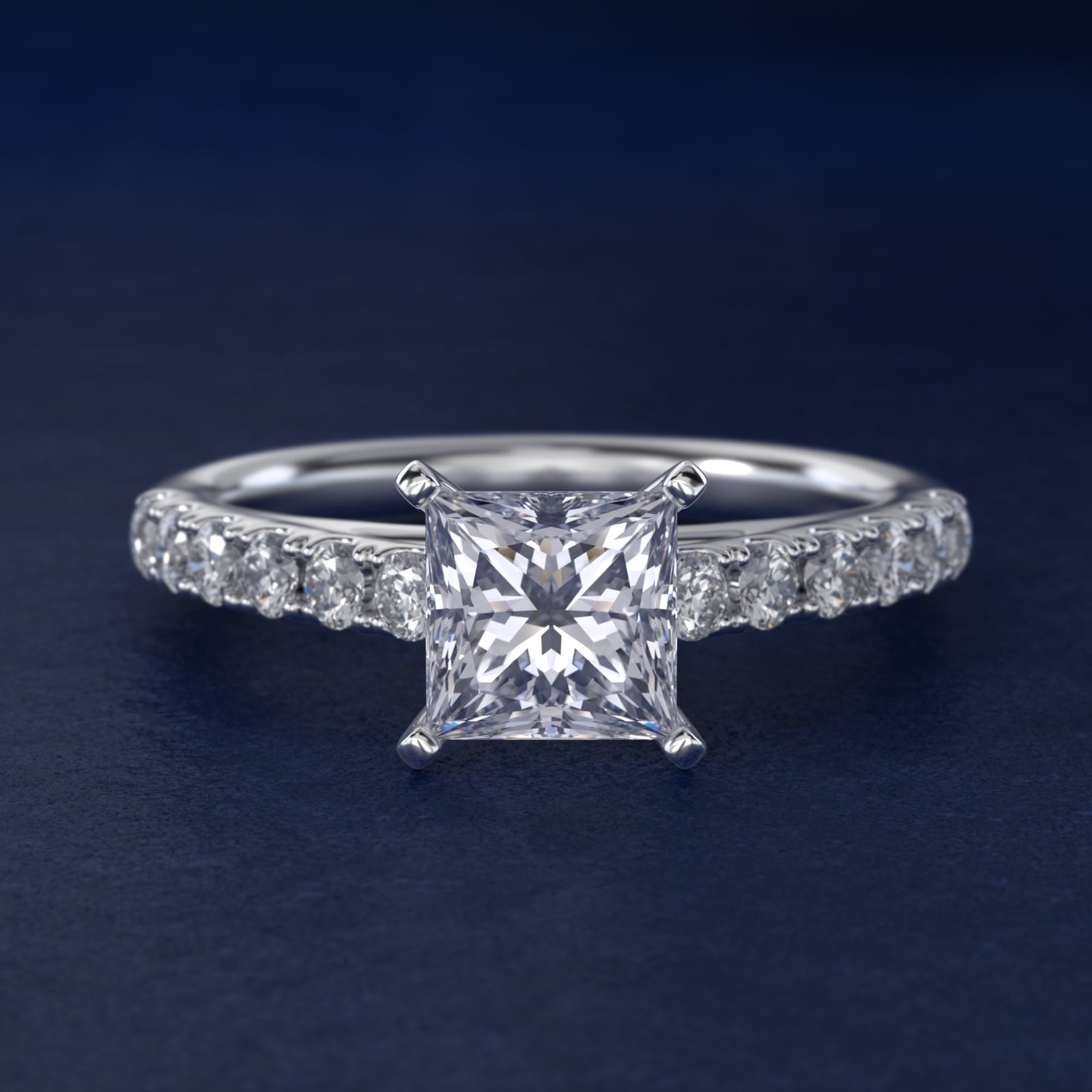 Riviera Cathedral PavŽ Diamond Engagement Ring in Platinum (1/2 ct. tw.) - Princess Center