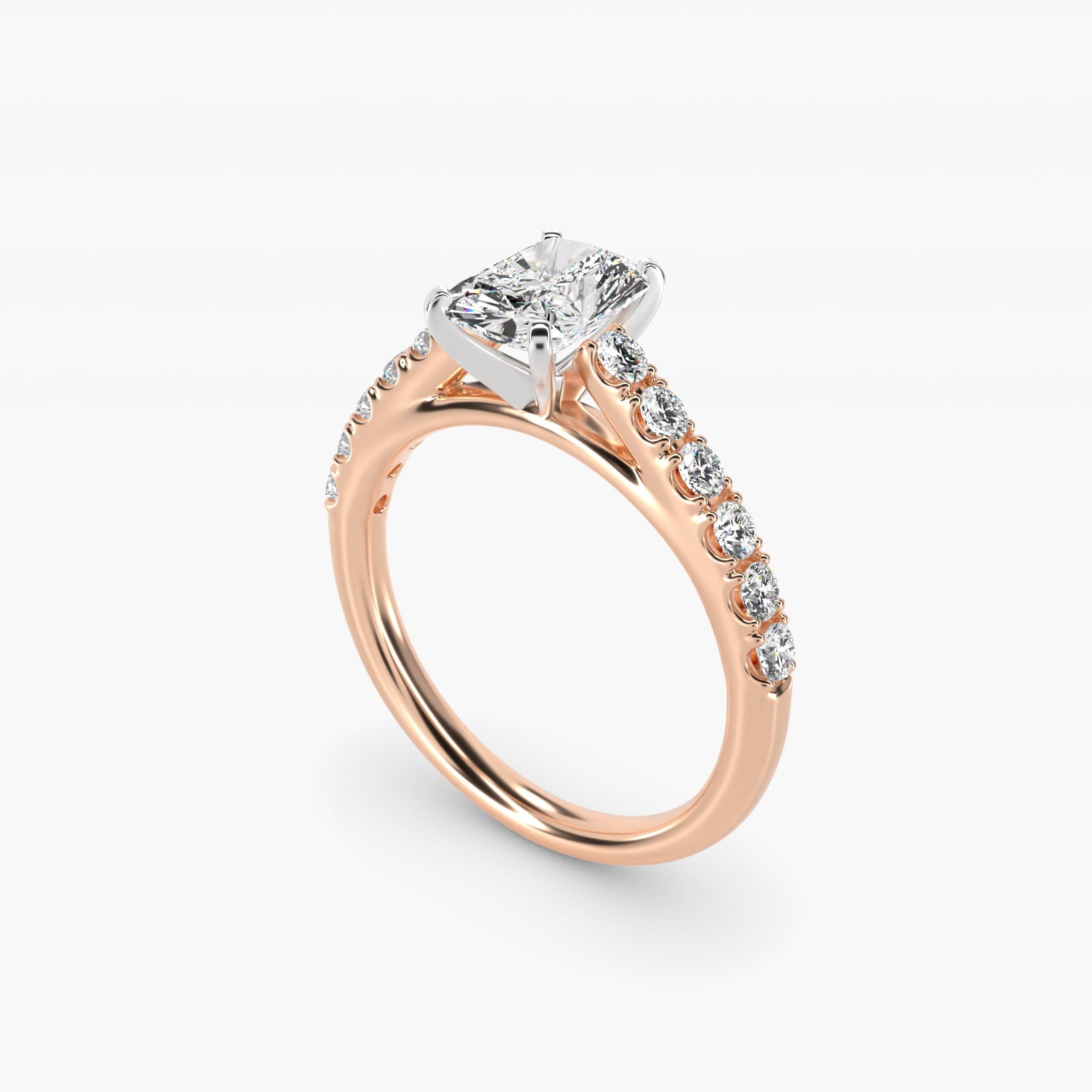Riviera Cathedral PavŽ Diamond Engagement Ring in 18k Rose Gold (1/2 ct. tw.) - Radiant Center