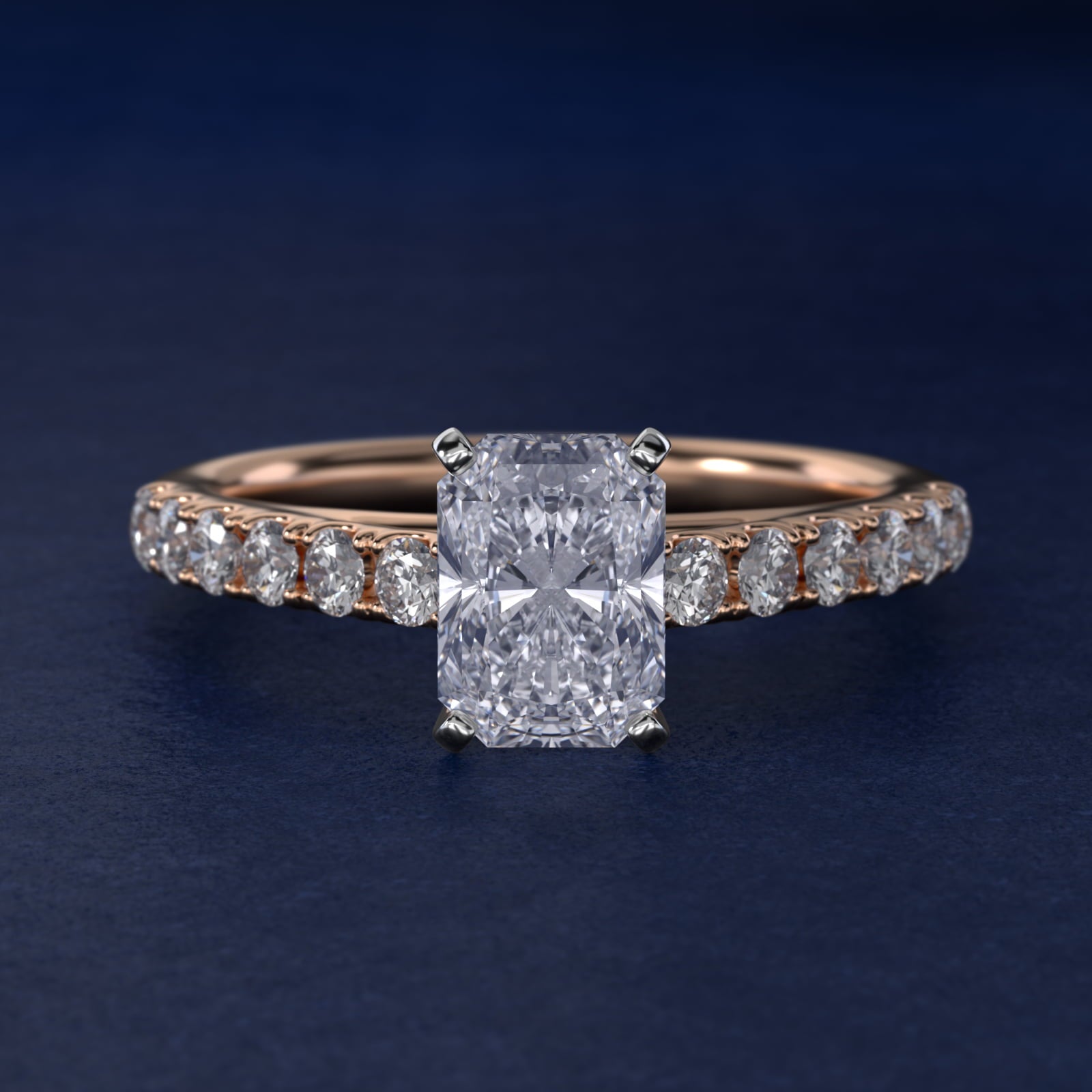 Riviera Cathedral PavŽ Diamond Engagement Ring in 14k Rose Gold (1/2 ct. tw.) - Radiant Center