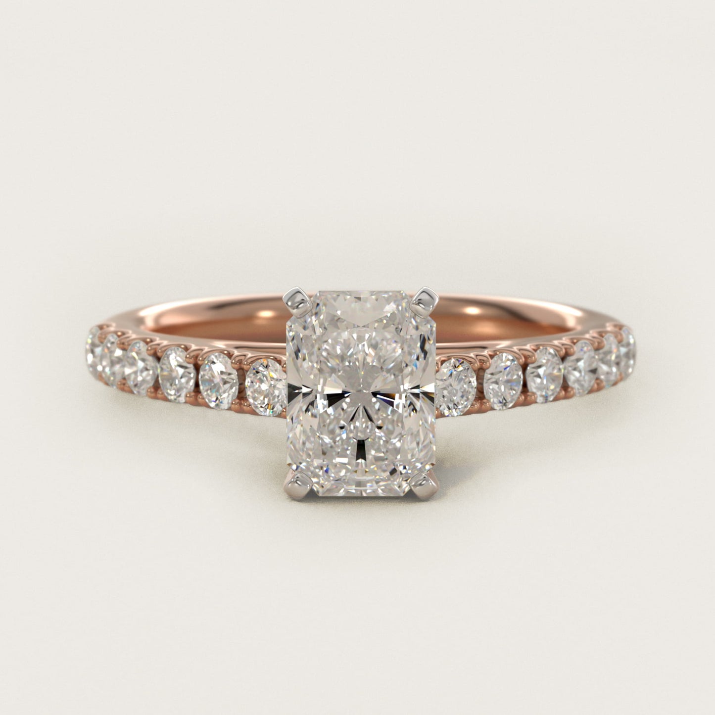 Riviera Cathedral PavŽ Diamond Engagement Ring in 14k Rose Gold (1/2 ct. tw.) - Radiant Center