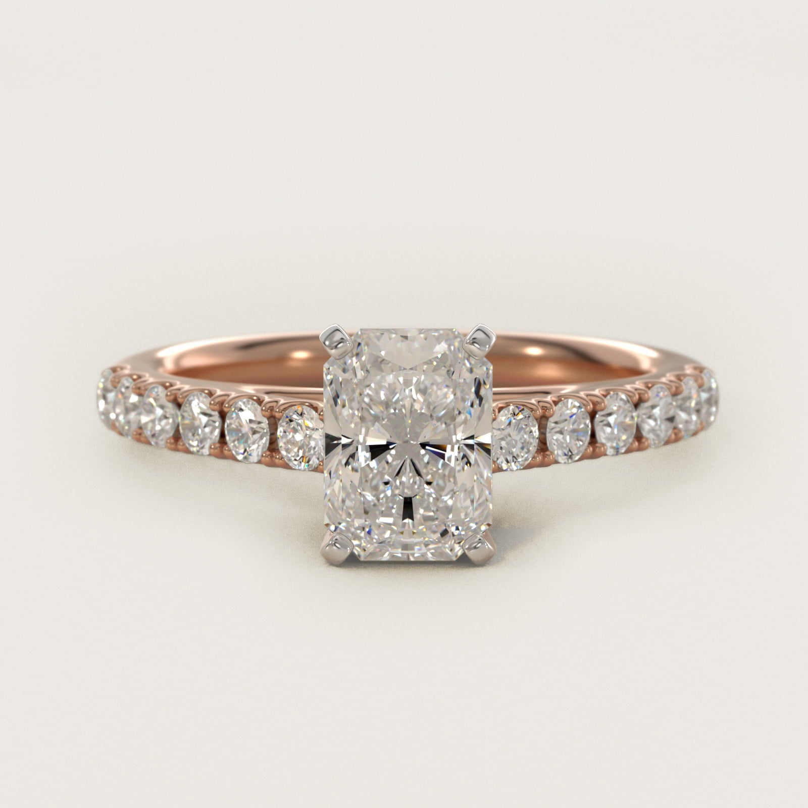 Riviera Cathedral PavŽ Diamond Engagement Ring in 14k Rose Gold (1/2 ct. tw.) - Radiant Center