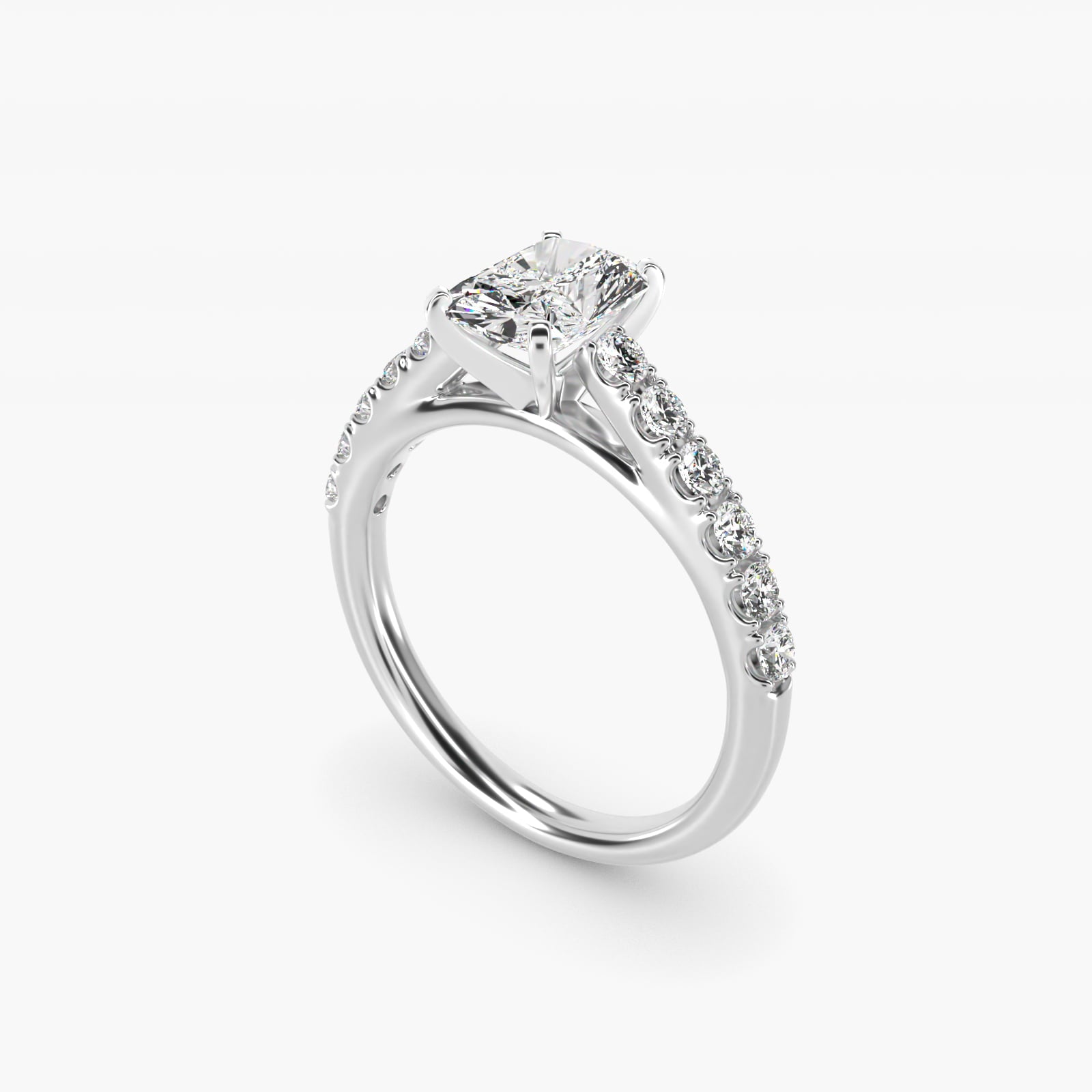 Riviera Cathedral PavŽ Diamond Engagement Ring in 14k White Gold (1/2 ct. tw.) - Radiant Center