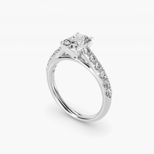 Riviera Cathedral PavŽ Diamond Engagement Ring in 14k White Gold (1/2 ct. tw.) - Radiant Center