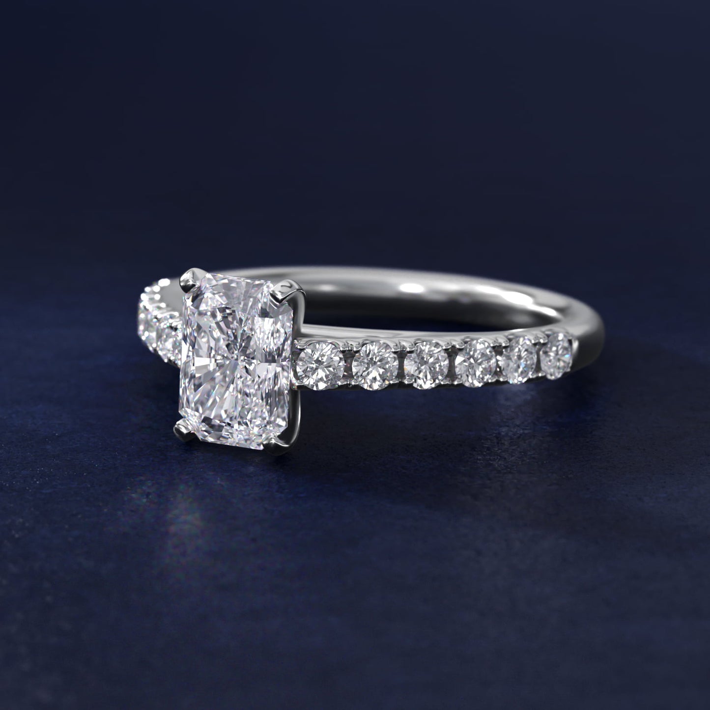 Riviera Cathedral PavŽ Diamond Engagement Ring in 14k White Gold (1/2 ct. tw.) - Radiant Center