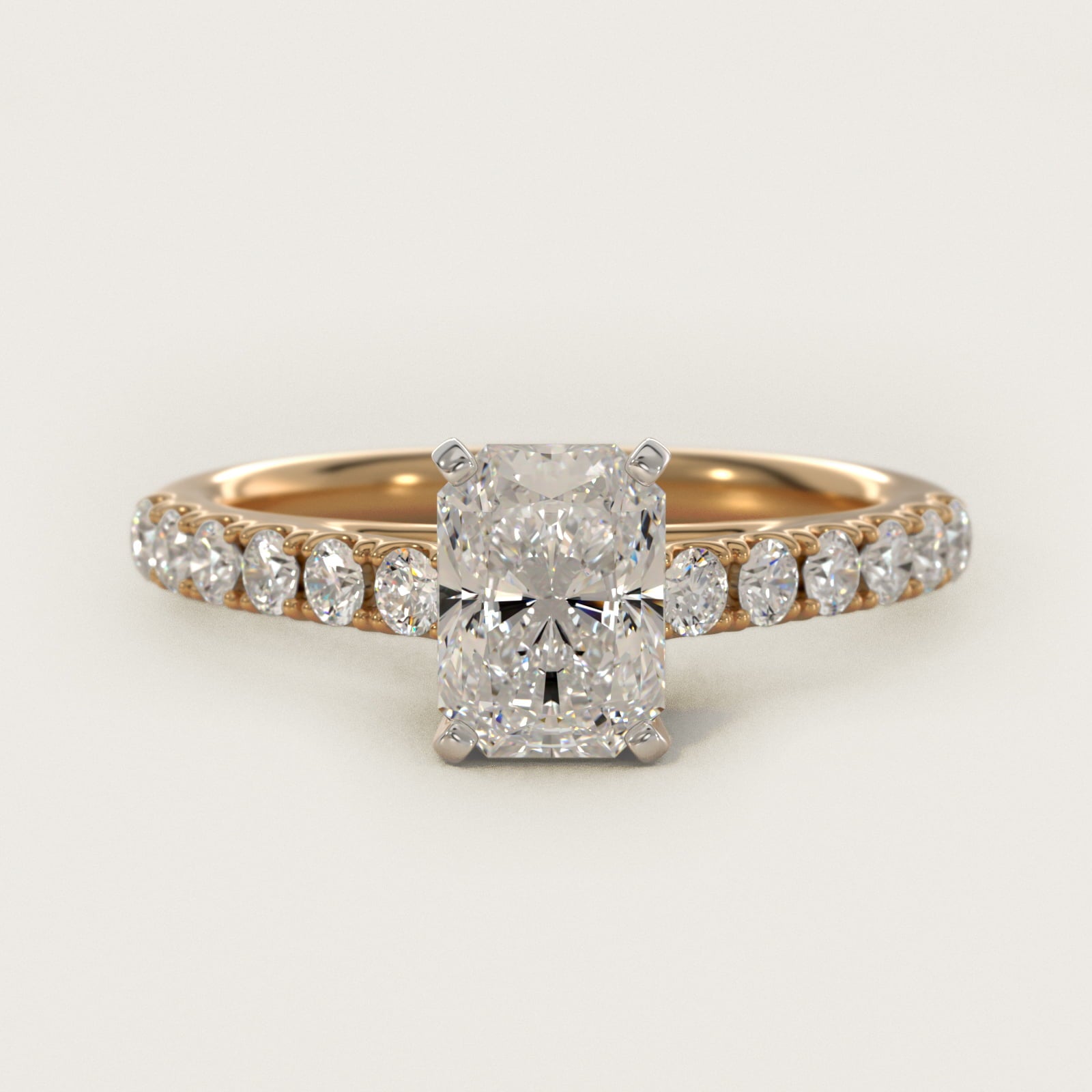 Riviera Cathedral PavŽ Diamond Engagement Ring in 14K Yellow Gold (1/2 ct. tw.) - Radiant Center