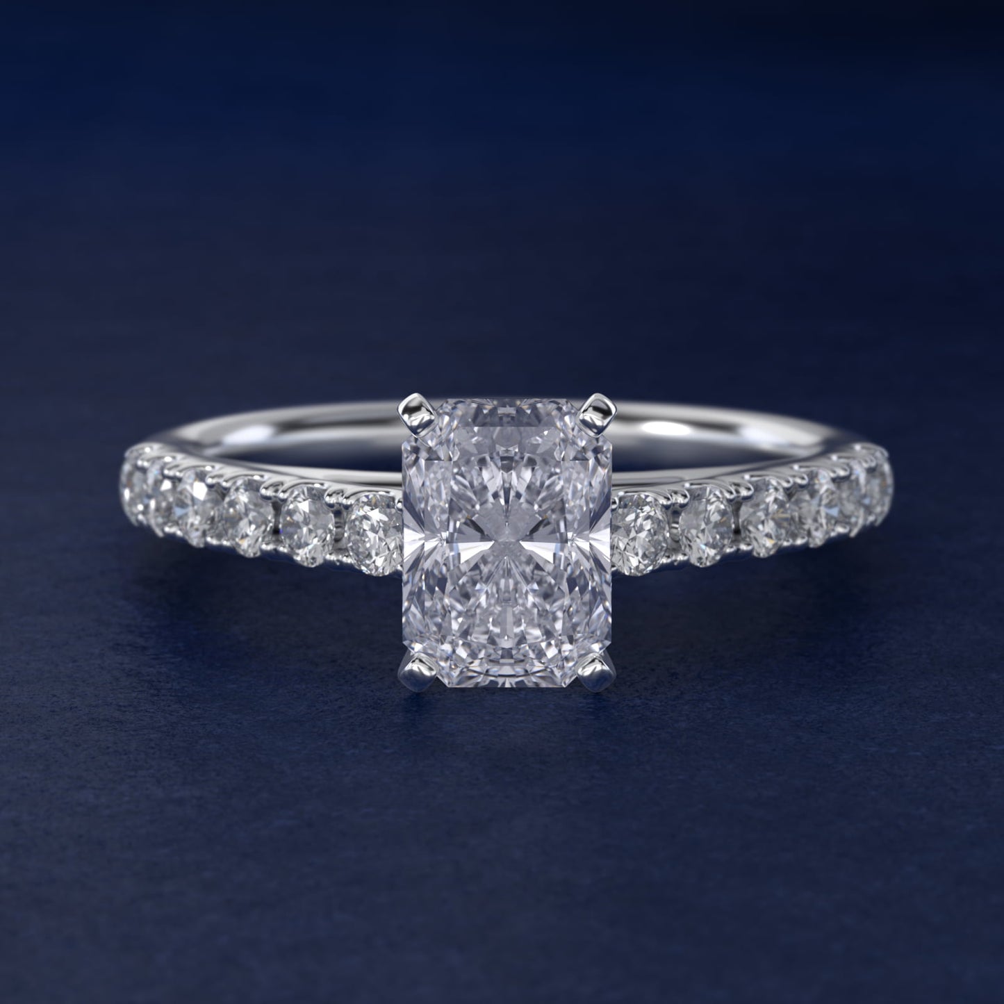 Riviera Cathedral PavŽ Diamond Engagement Ring in Platinum (1/2 ct. tw.) - Radiant Center
