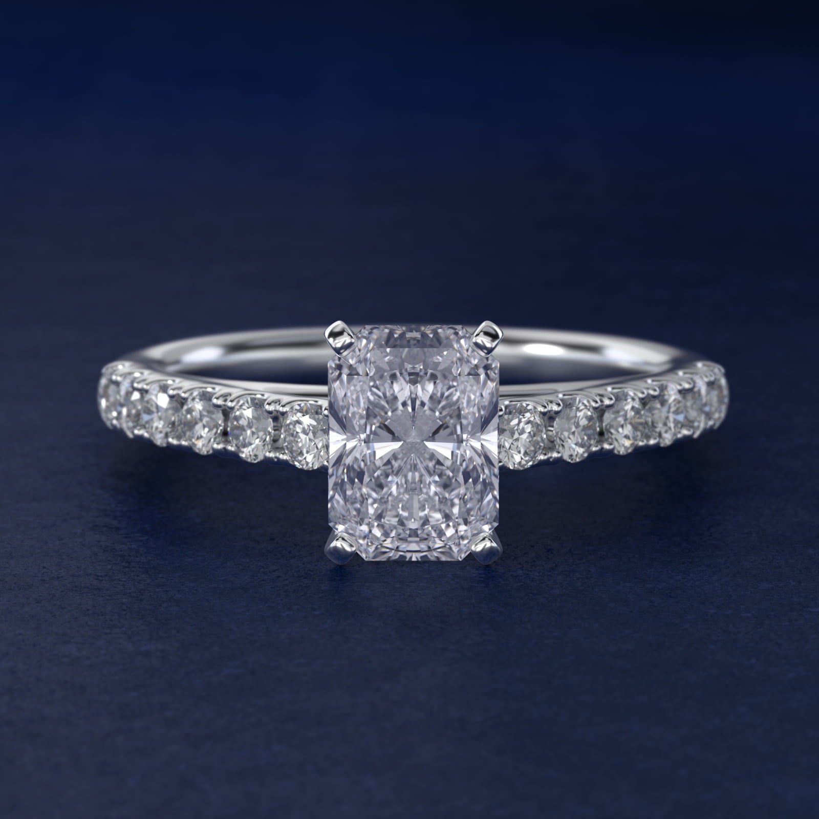 Riviera Cathedral PavŽ Diamond Engagement Ring in Platinum (1/2 ct. tw.) - Radiant Center