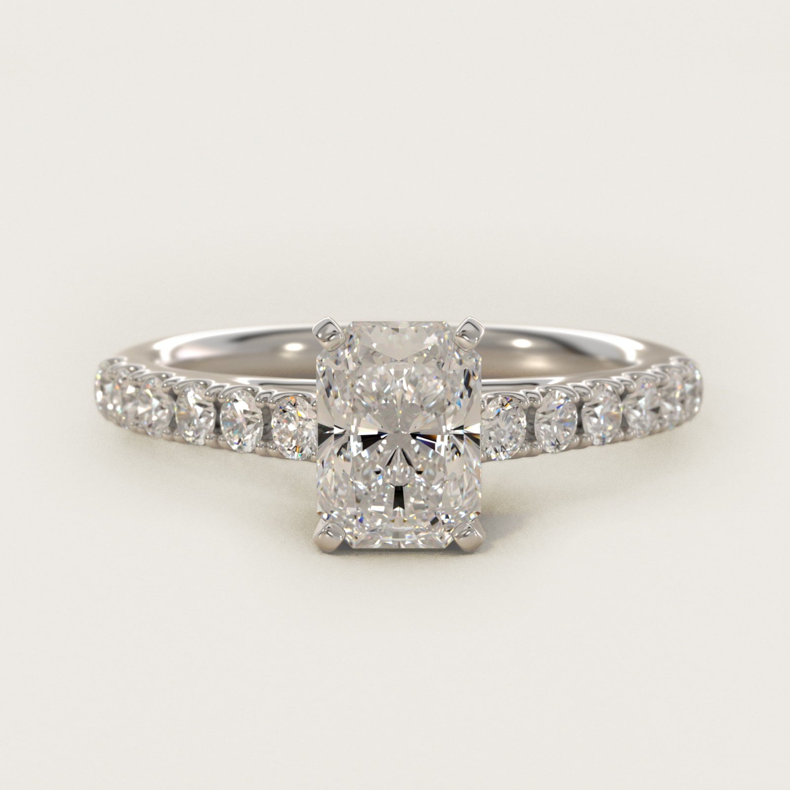 Riviera Cathedral PavŽ Diamond Engagement Ring in Platinum (1/2 ct. tw.) - Radiant Center