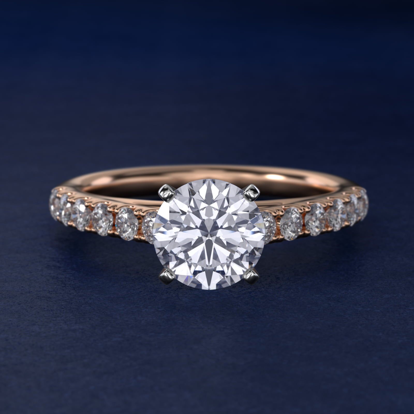 Riviera Cathedral PavŽ Diamond Engagement Ring in 18k Rose Gold (1/2 ct. tw.) - Round Center