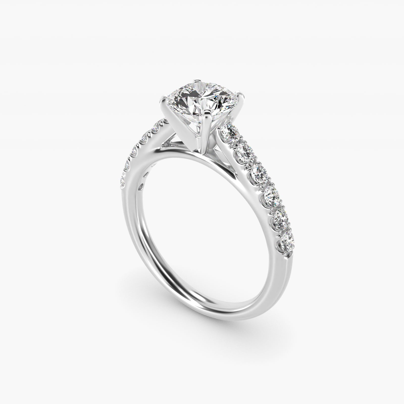 Riviera Cathedral PavŽ Diamond Engagement Ring in 14k White Gold (1/2 ct. tw.) - Round Center