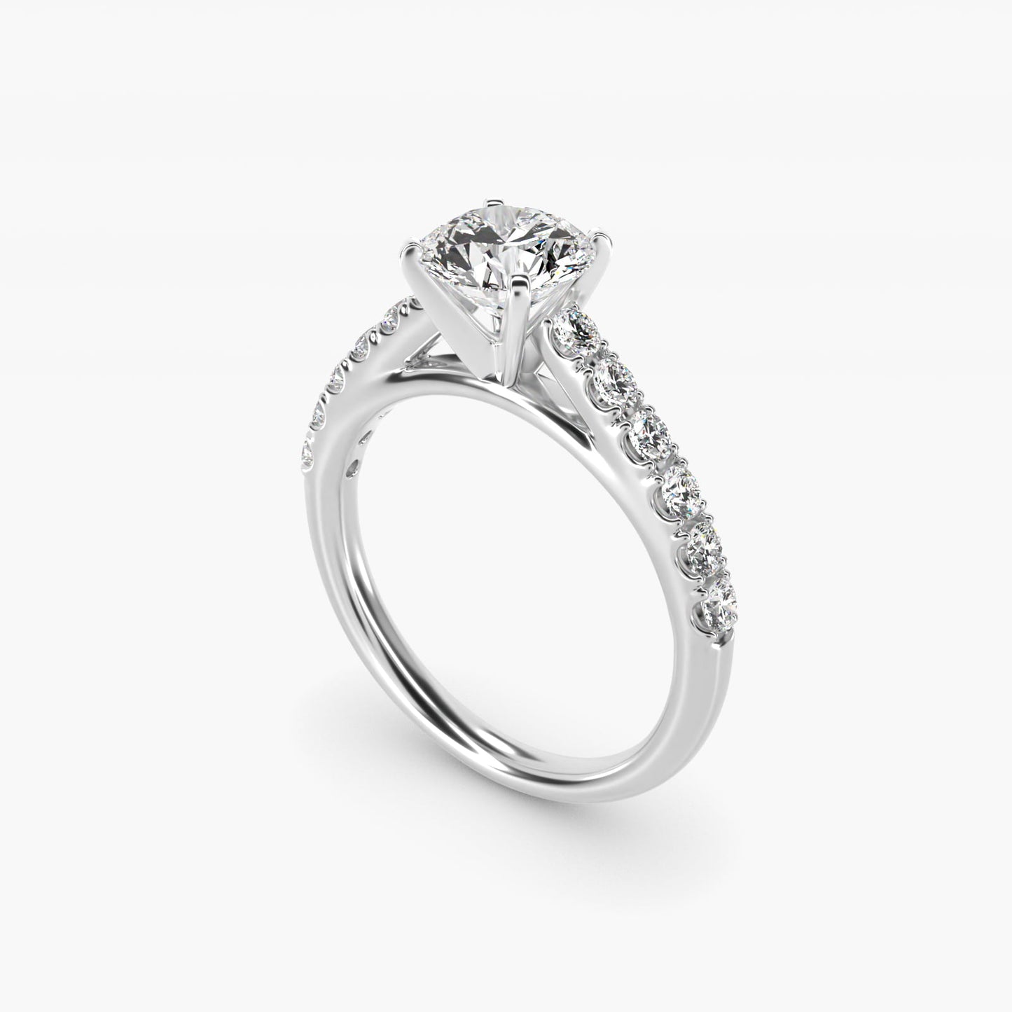 Riviera Cathedral PavŽ Diamond Engagement Ring in 18k White Gold (1/2 ct. tw.) - Round Center