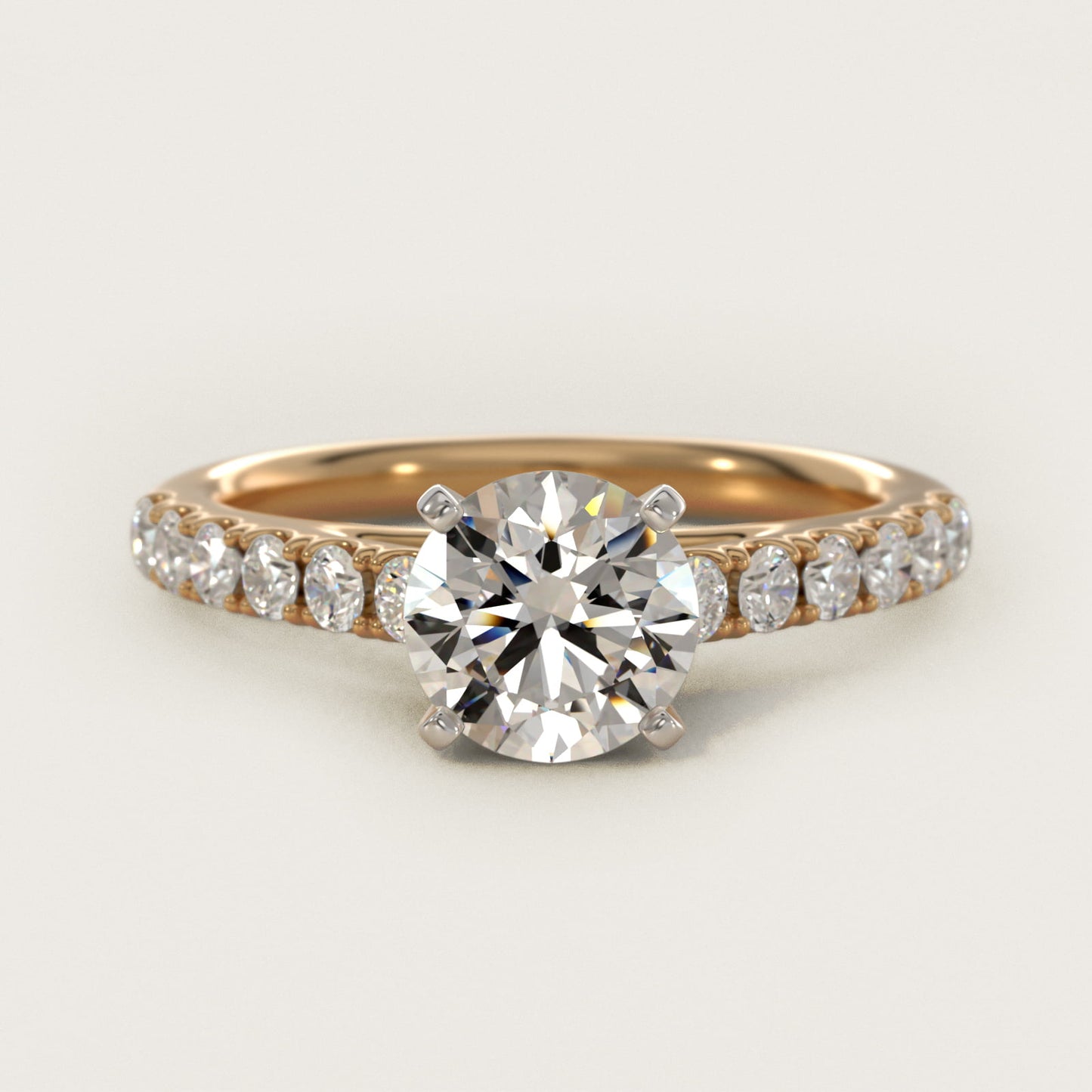 Riviera Cathedral PavŽ Diamond Engagement Ring in 14K Yellow Gold (1/2 ct. tw.) - Round Center