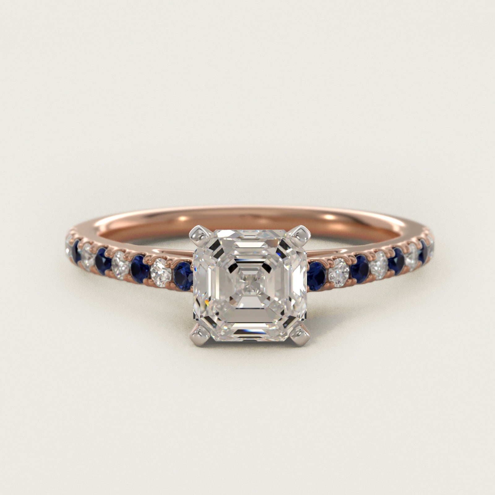 Riviera MicropavŽ Sapphire and Diamond Engagement Ring in 14k Rose Gold - Asscher Center