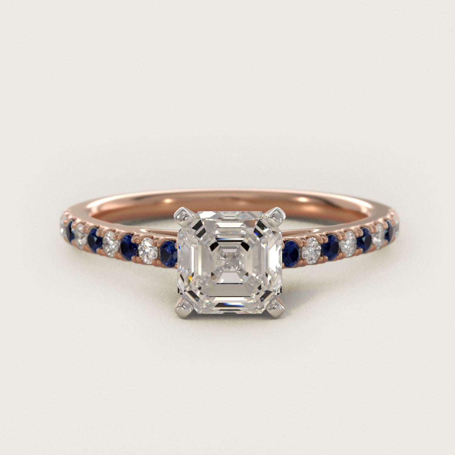 Riviera MicropavŽ Sapphire and Diamond Engagement Ring in 18k Rose Gold - Asscher Center