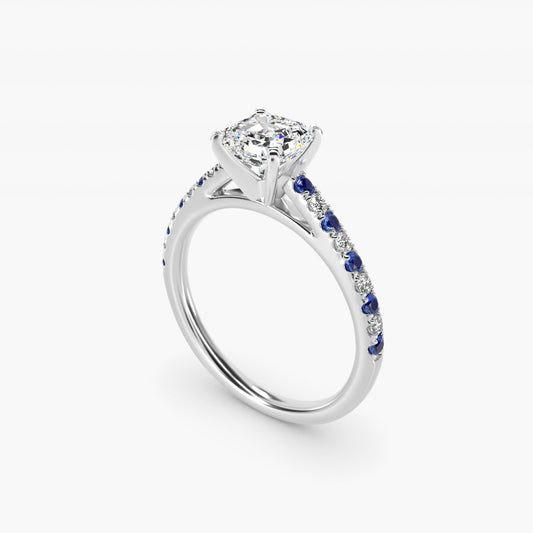 Riviera MicropavŽ Sapphire and Diamond Engagement Ring in 14k White Gold - Asscher Center