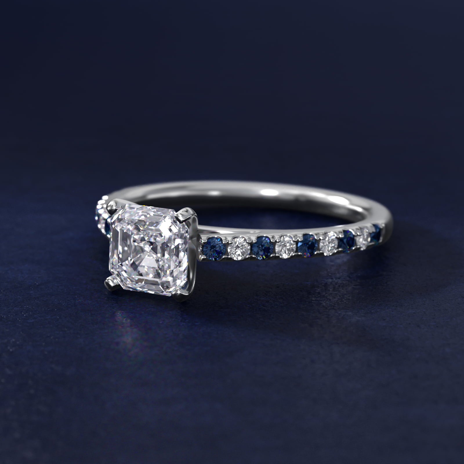 Riviera MicropavŽ Sapphire and Diamond Engagement Ring in 18k White Gold - Asscher Center
