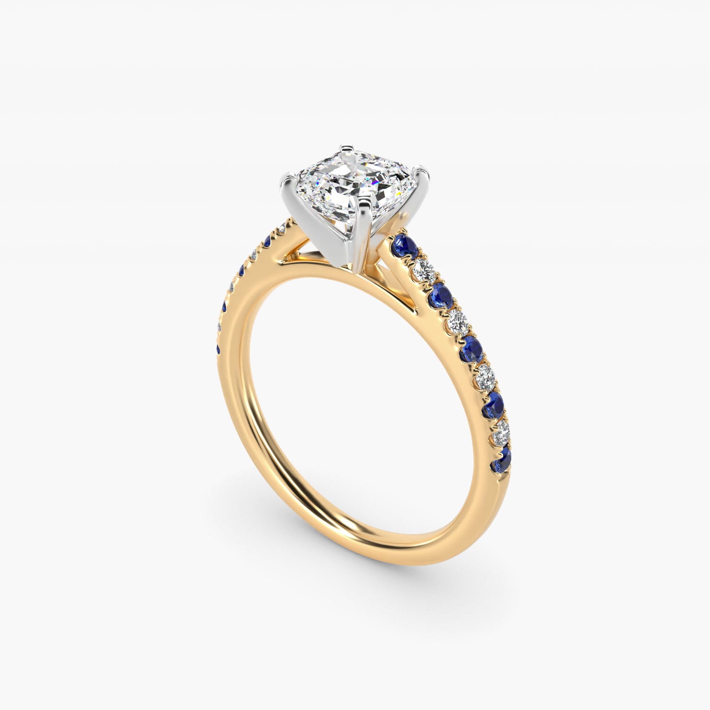 Riviera MicropavŽ Sapphire and Diamond Engagement Ring in 14K Yellow Gold - Asscher Center