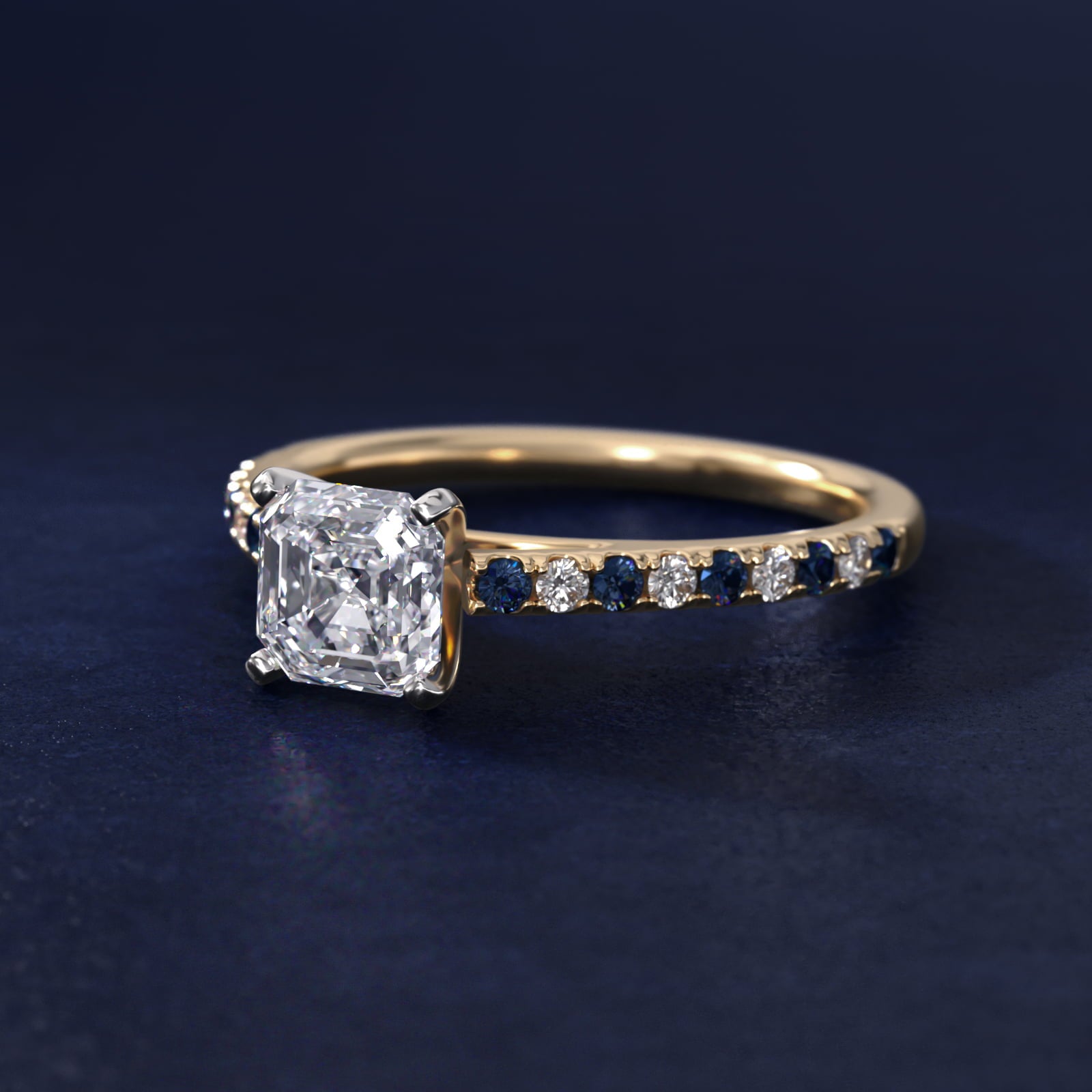 Riviera MicropavŽ Sapphire and Diamond Engagement Ring in 14K Yellow Gold - Asscher Center