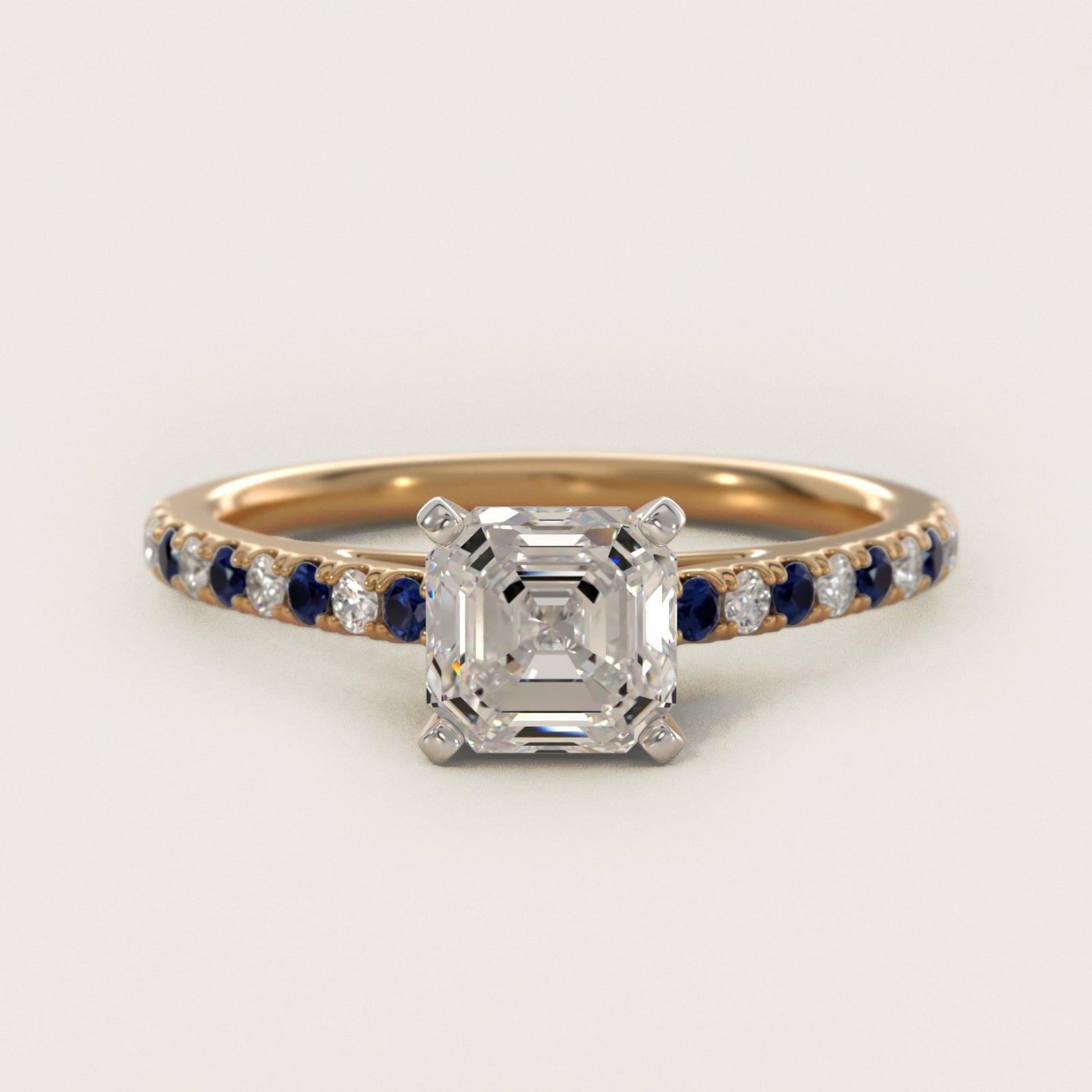 Riviera MicropavŽ Sapphire and Diamond Engagement Ring in 18k Yellow Gold - Asscher Center
