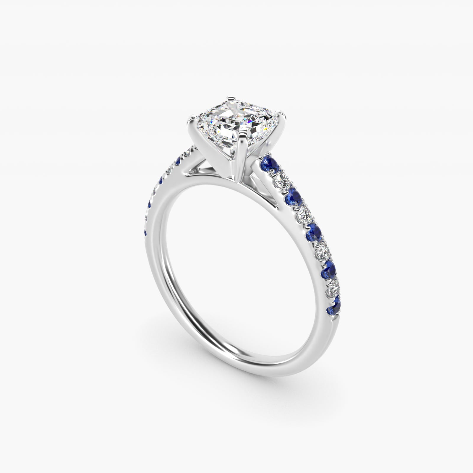 Riviera MicropavŽ Sapphire and Diamond Engagement Ring in Platinum - Asscher Center