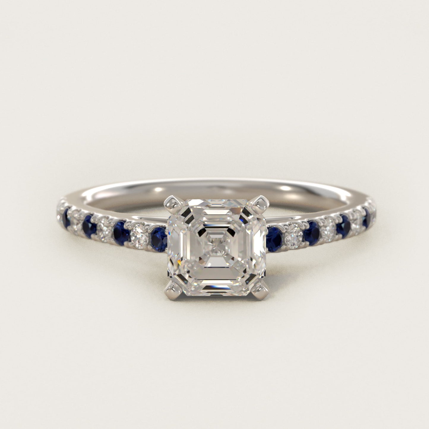 Riviera MicropavŽ Sapphire and Diamond Engagement Ring in Platinum - Asscher Center
