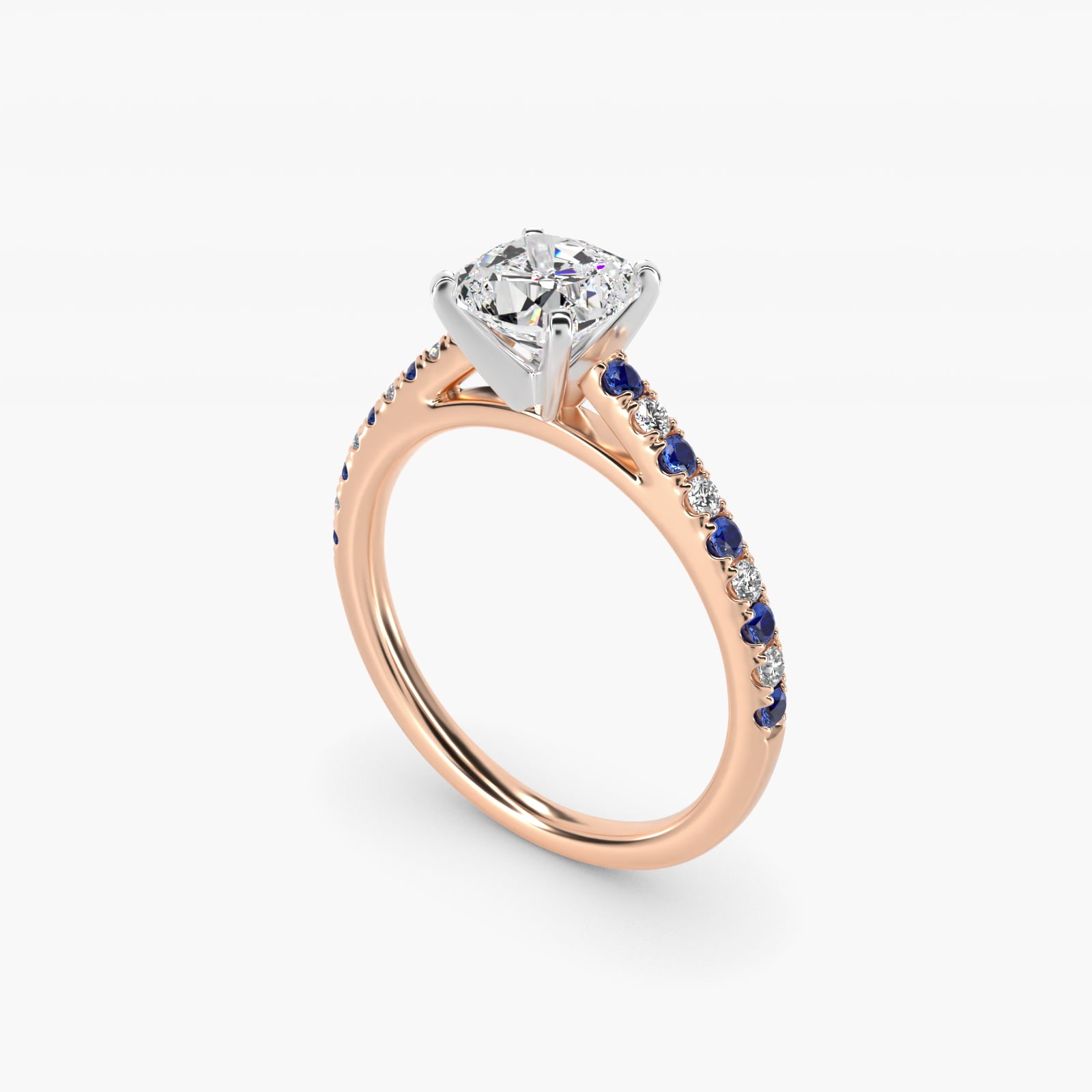 Riviera MicropavŽ Sapphire and Diamond Engagement Ring in 18k Rose Gold - Cushion Center