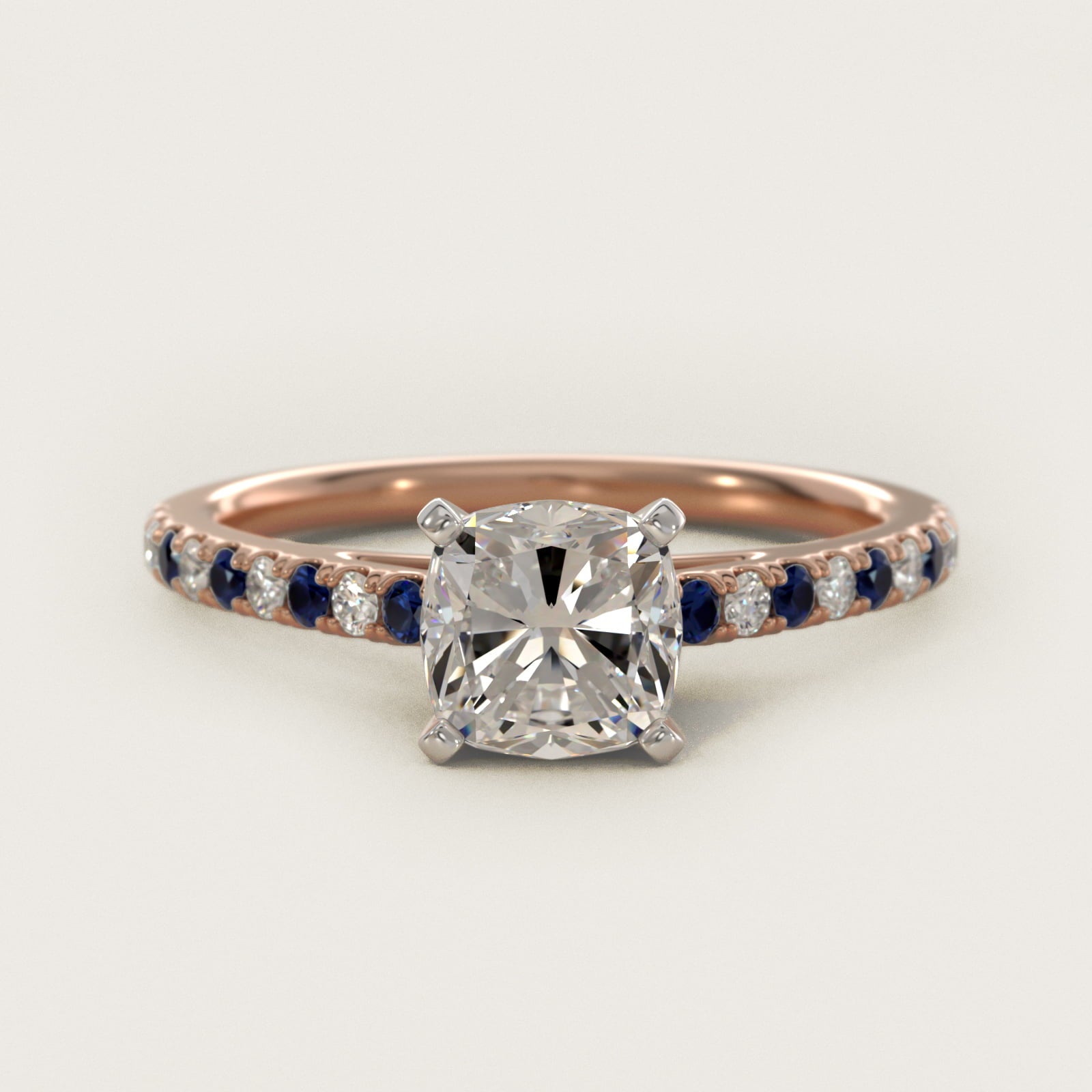Riviera MicropavŽ Sapphire and Diamond Engagement Ring in 18k Rose Gold - Cushion Center