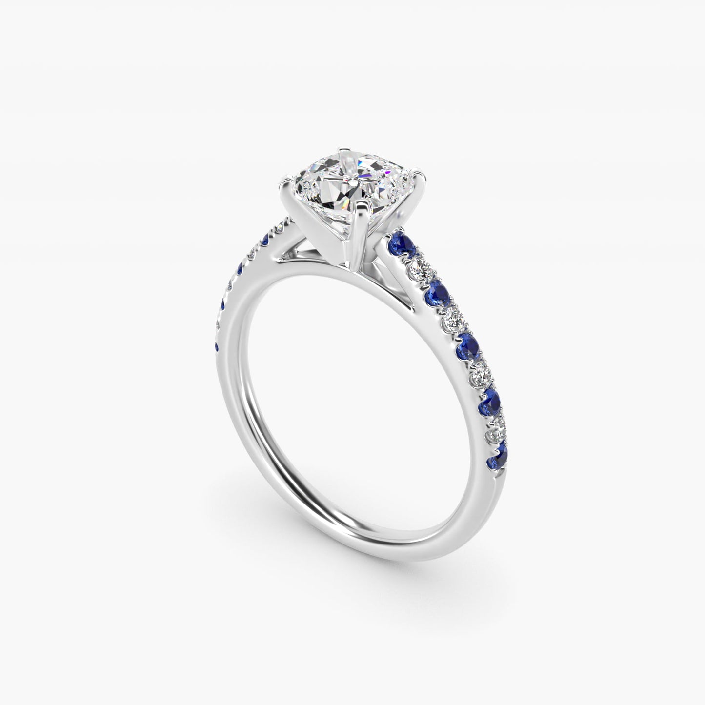 Riviera MicropavŽ Sapphire and Diamond Engagement Ring in 14k White Gold - Cushion Center