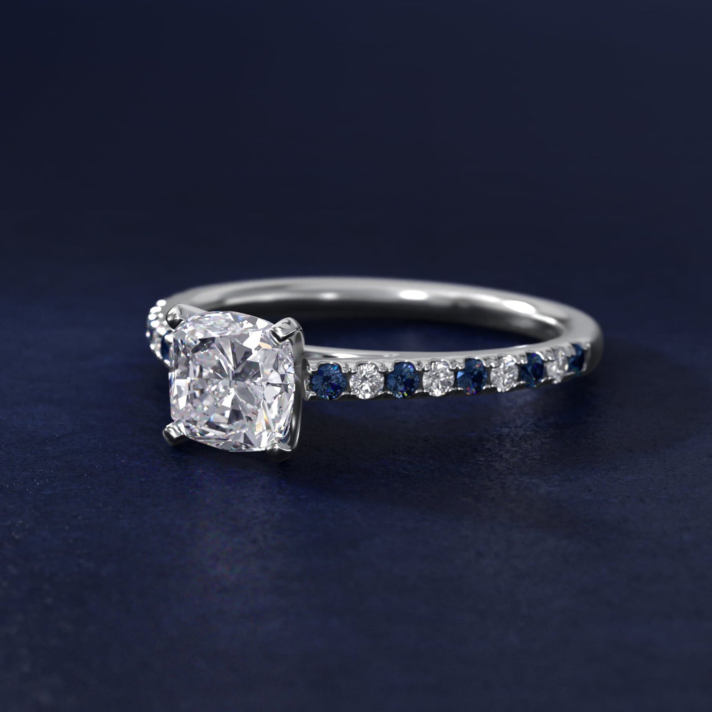 Riviera MicropavŽ Sapphire and Diamond Engagement Ring in 14k White Gold - Cushion Center