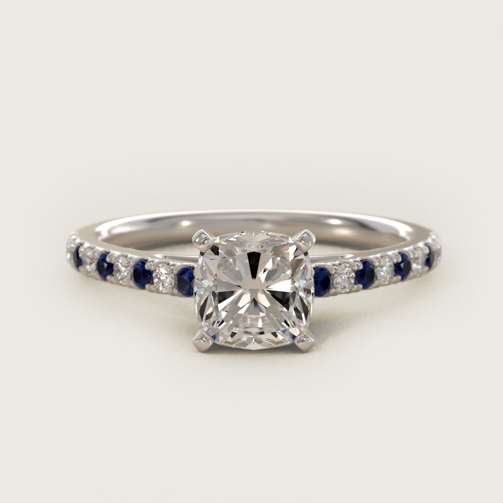 Riviera MicropavŽ Sapphire and Diamond Engagement Ring in 14k White Gold - Cushion Center