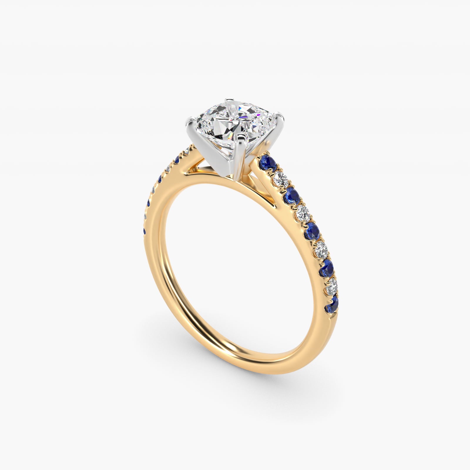 Riviera MicropavŽ Sapphire and Diamond Engagement Ring in 18k Yellow Gold - Cushion Center
