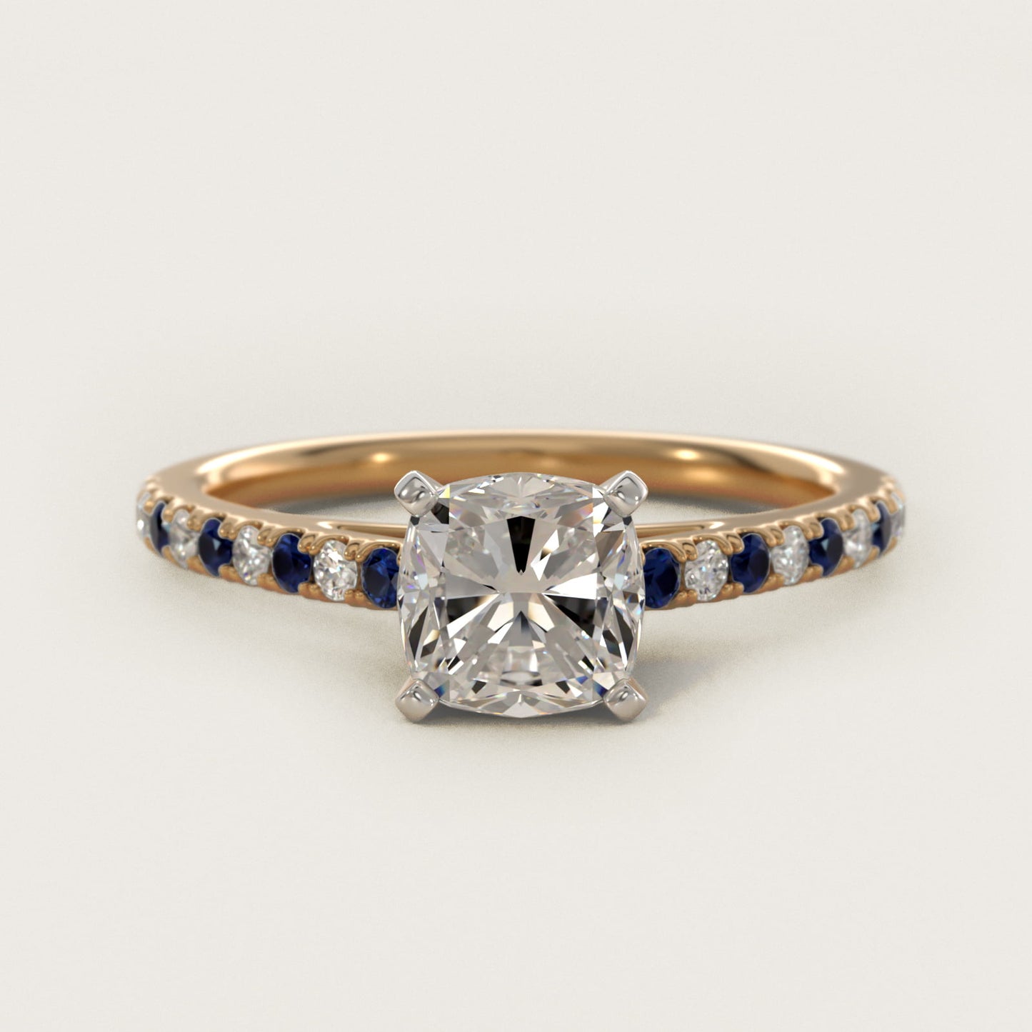 Riviera MicropavŽ Sapphire and Diamond Engagement Ring in 14K Yellow Gold - Cushion Center