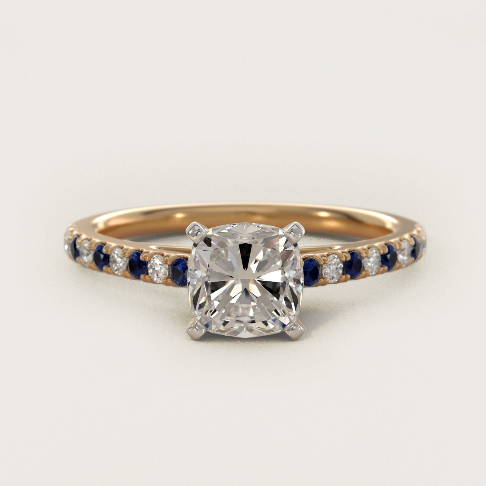 Riviera MicropavŽ Sapphire and Diamond Engagement Ring in 14K Yellow Gold - Cushion Center
