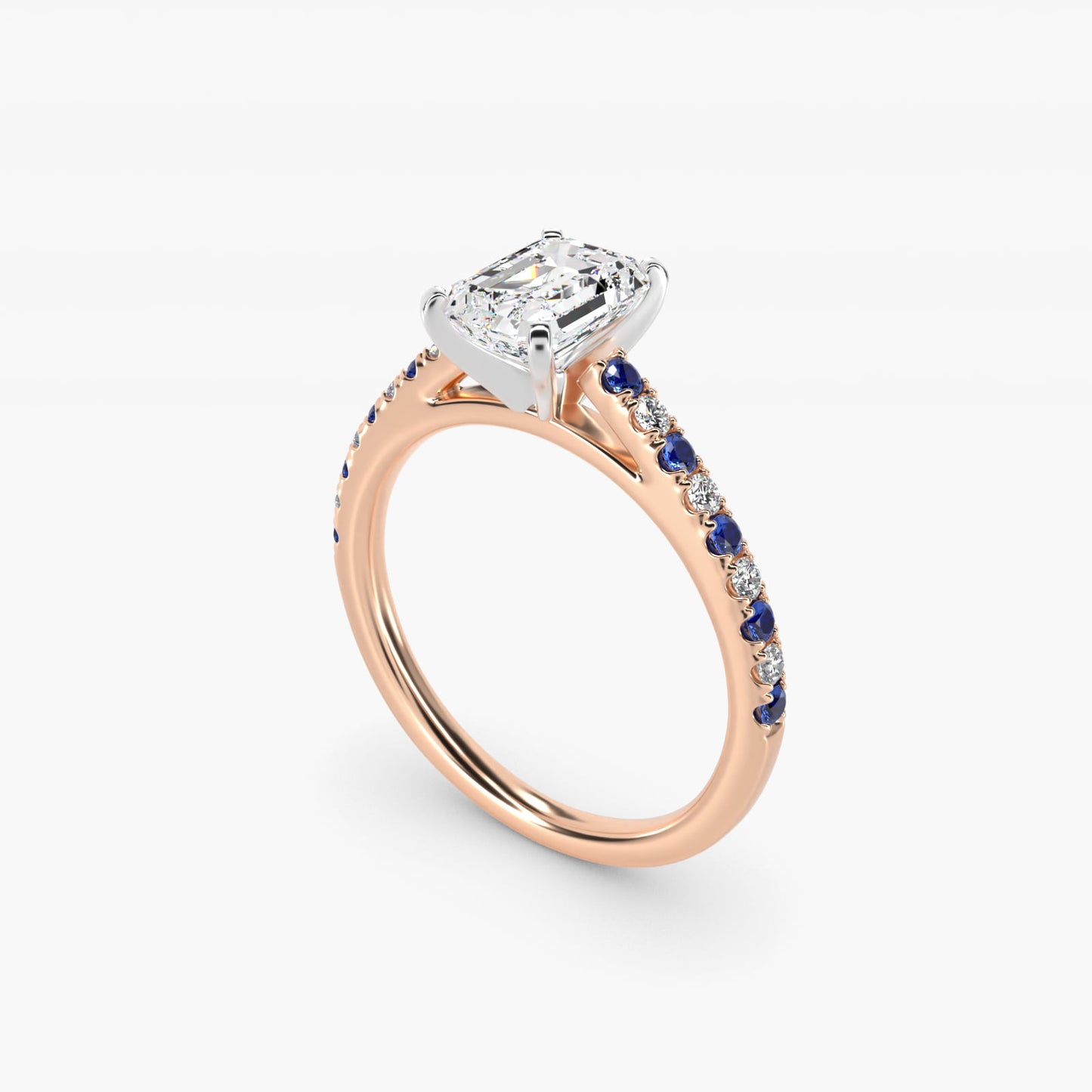 Riviera MicropavŽ Sapphire and Diamond Engagement Ring in 14k Rose Gold - Emerald Center