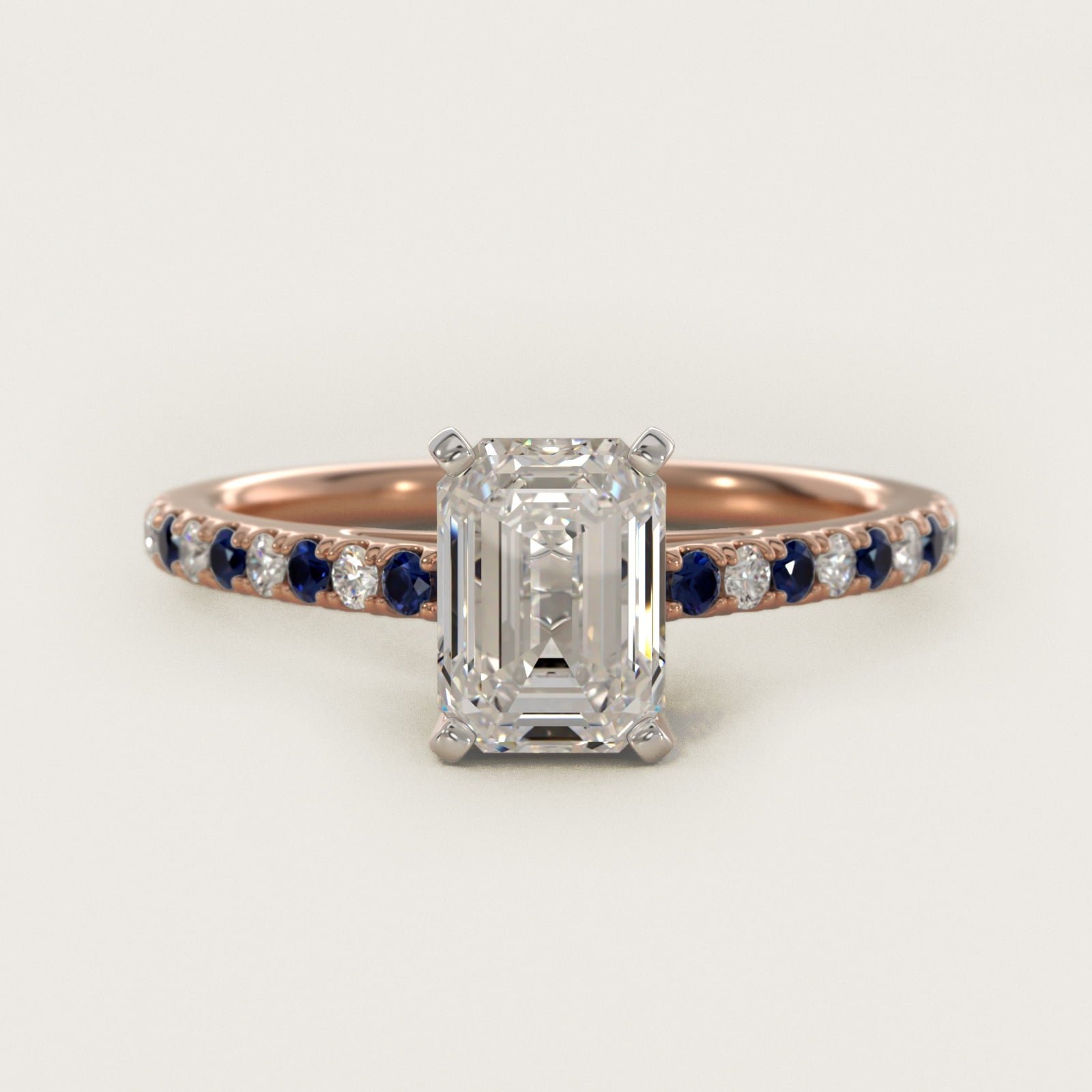 Riviera MicropavŽ Sapphire and Diamond Engagement Ring in 18k Rose Gold - Emerald Center