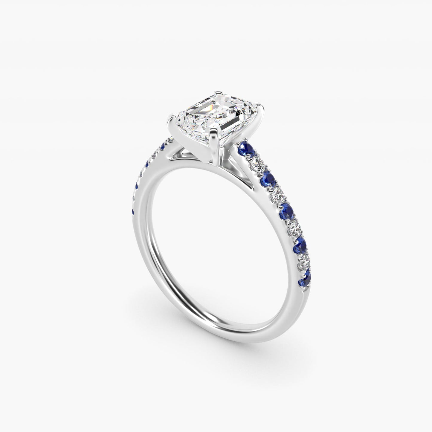 Riviera MicropavŽ Sapphire and Diamond Engagement Ring in 18k White Gold - Emerald Center