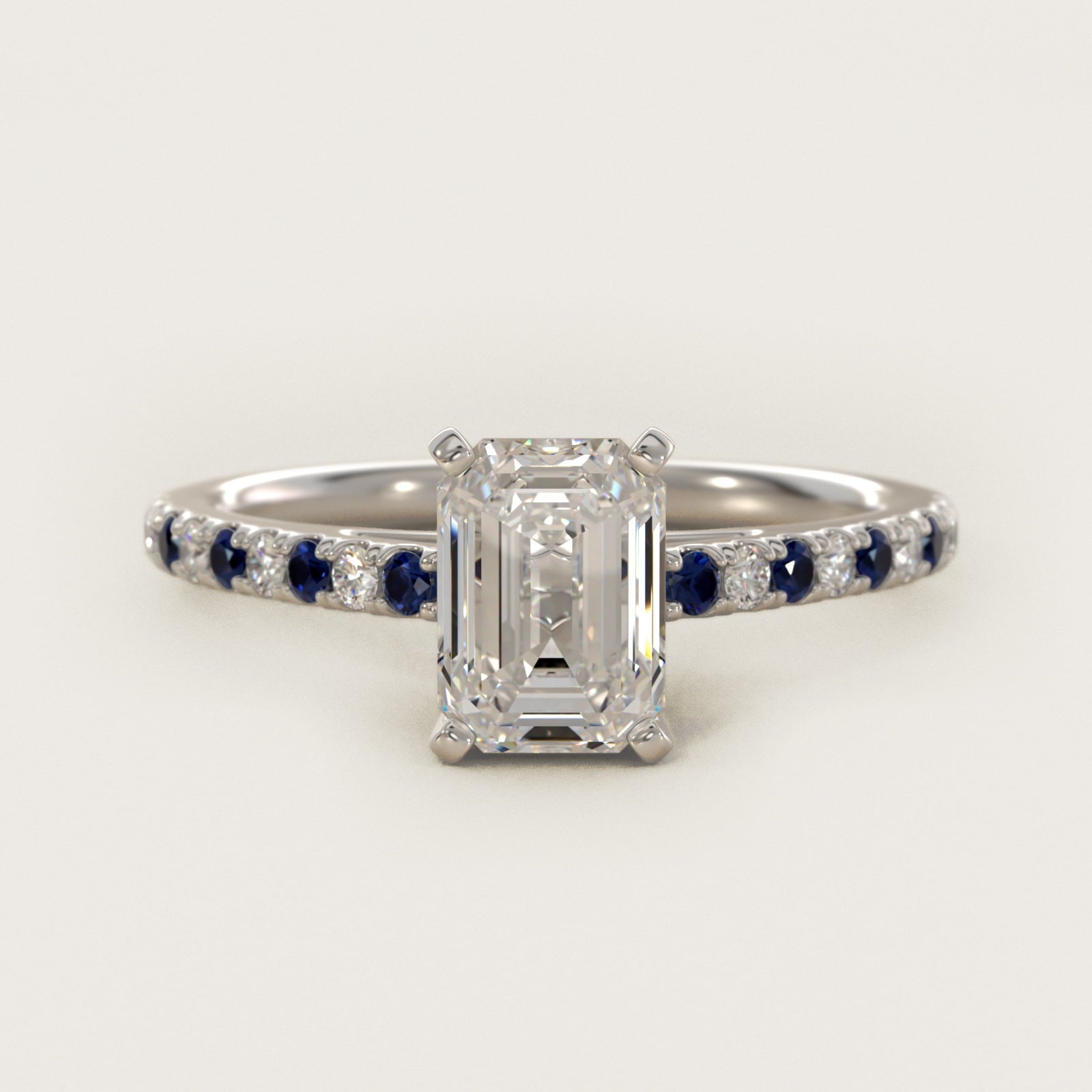 Riviera MicropavŽ Sapphire and Diamond Engagement Ring in 18k White Gold - Emerald Center