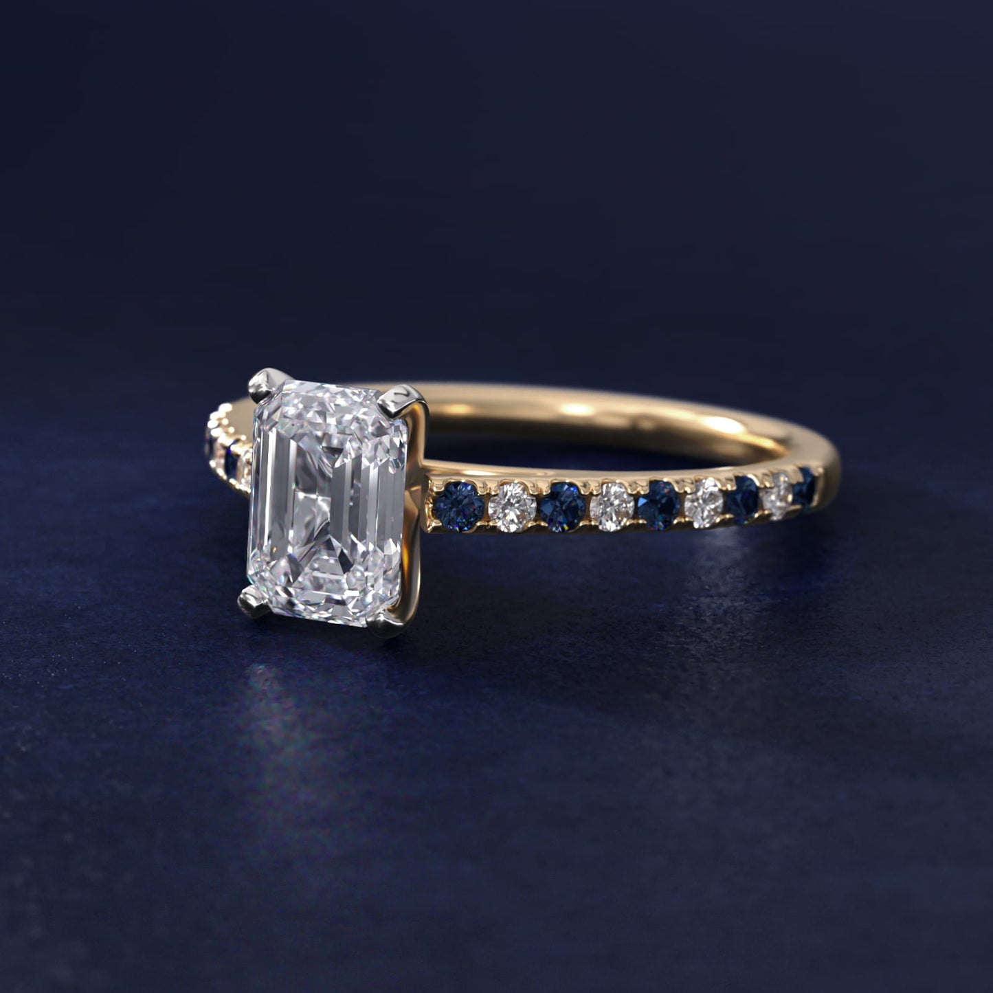Riviera MicropavŽ Sapphire and Diamond Engagement Ring in 18k Yellow Gold - Emerald Center