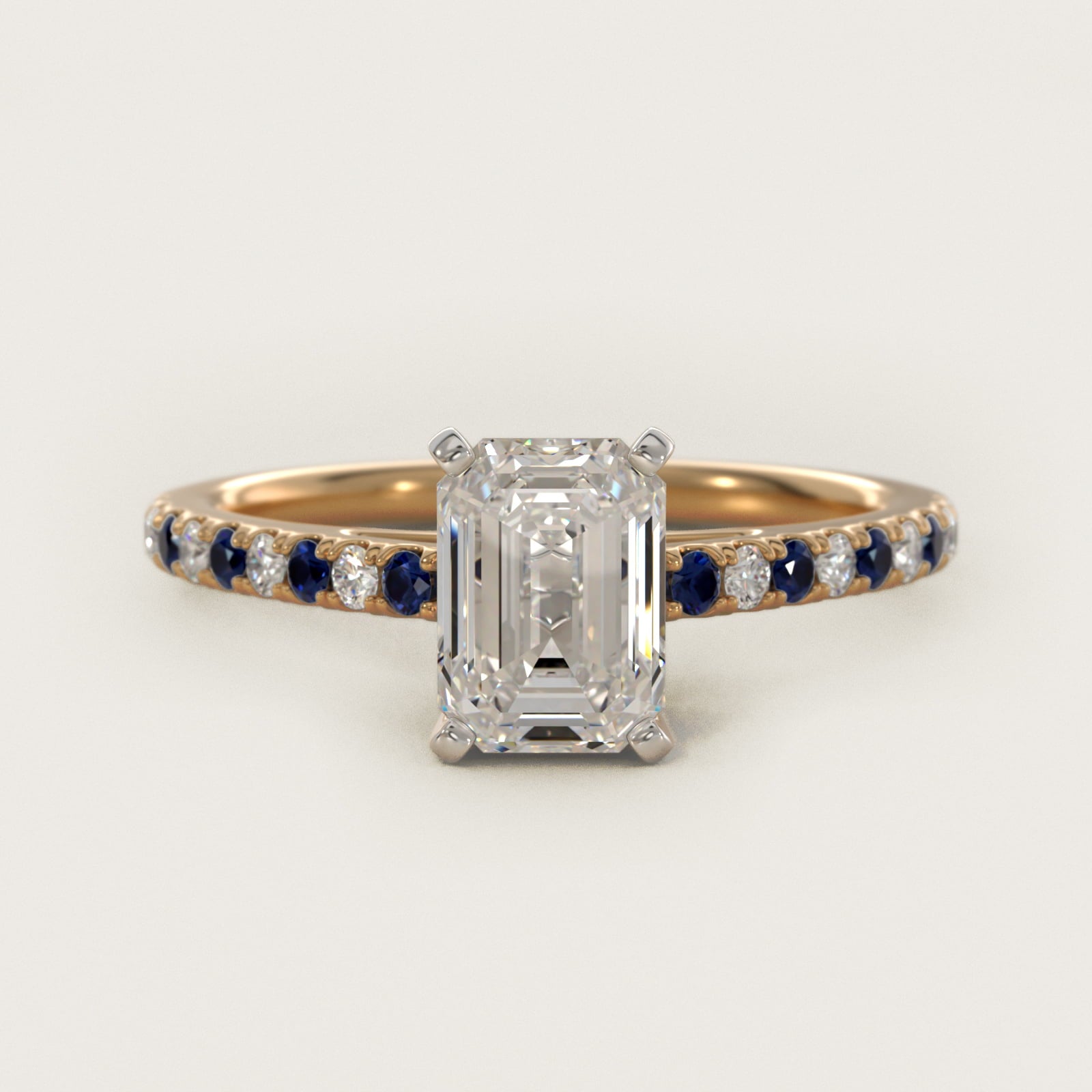 Riviera MicropavŽ Sapphire and Diamond Engagement Ring in 14K Yellow Gold - Emerald Center