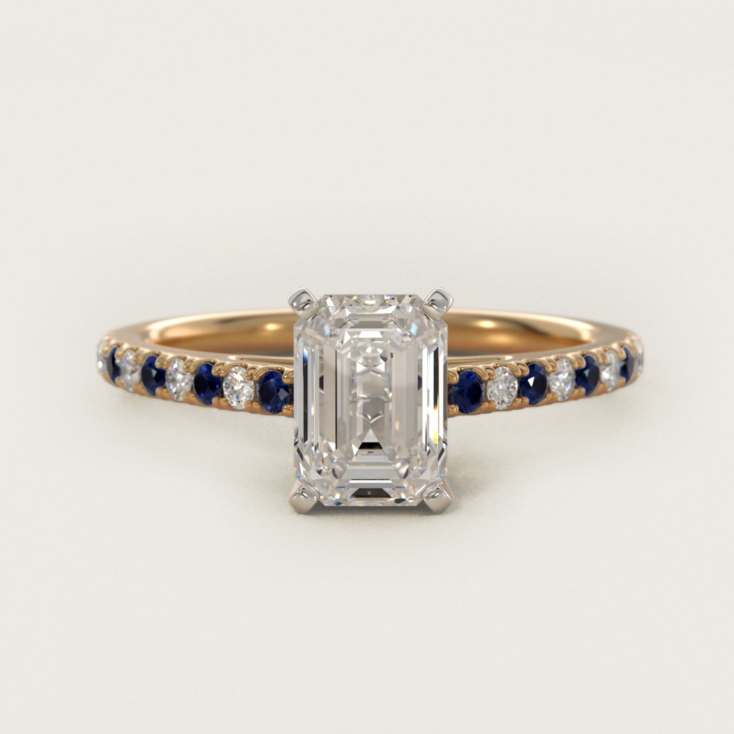 Riviera MicropavŽ Sapphire and Diamond Engagement Ring in 18k Yellow Gold - Emerald Center